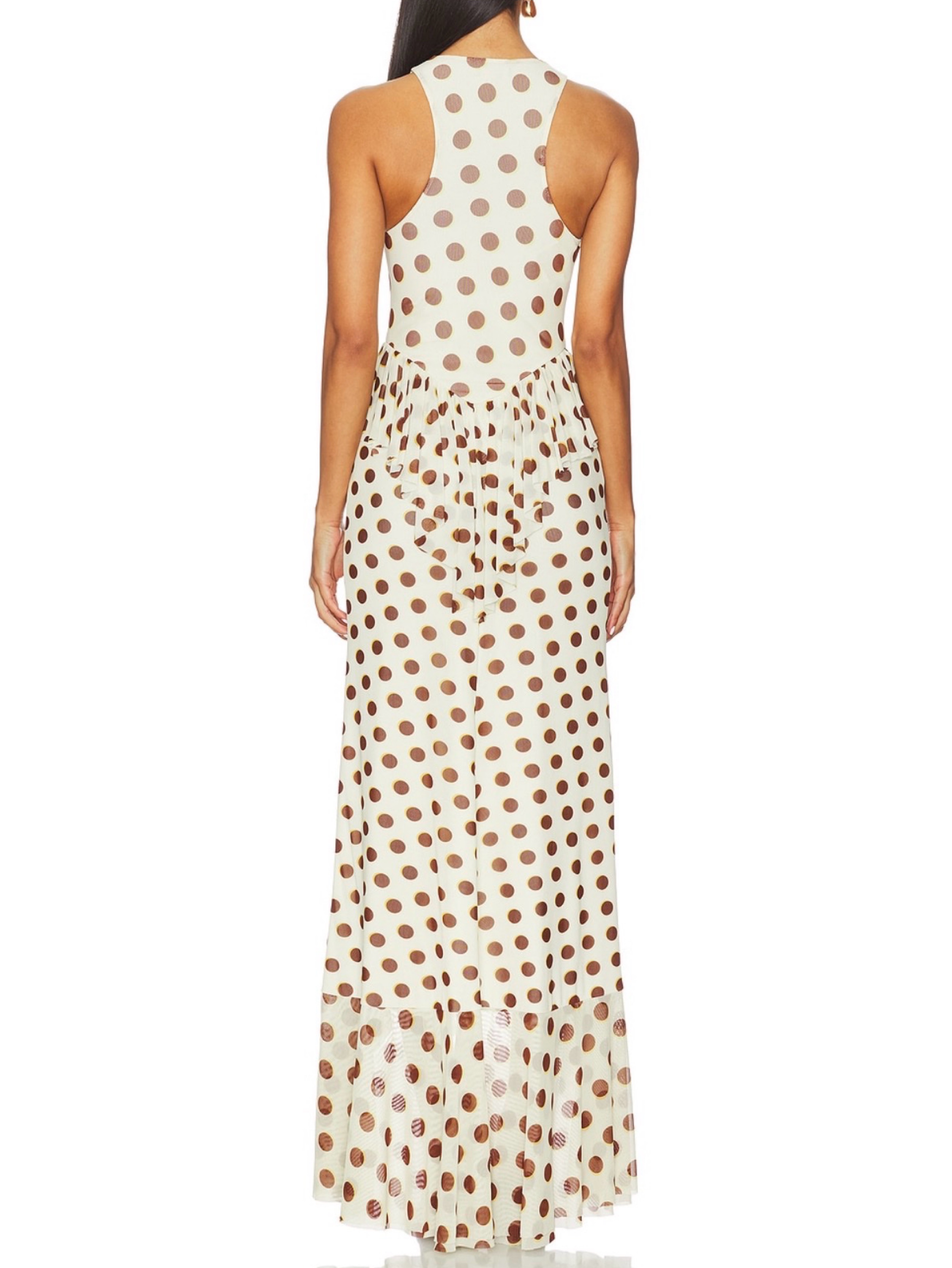 High Low Polka Dot Dress in White and Tan by AFRM - Pickle