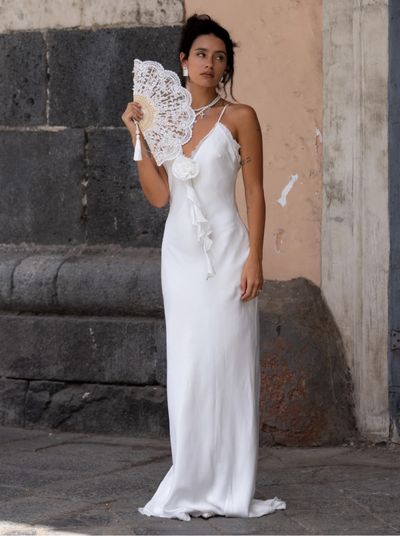 Prosecco White Rosette Frill Maxi Dress by 12th Tribe | Pickle