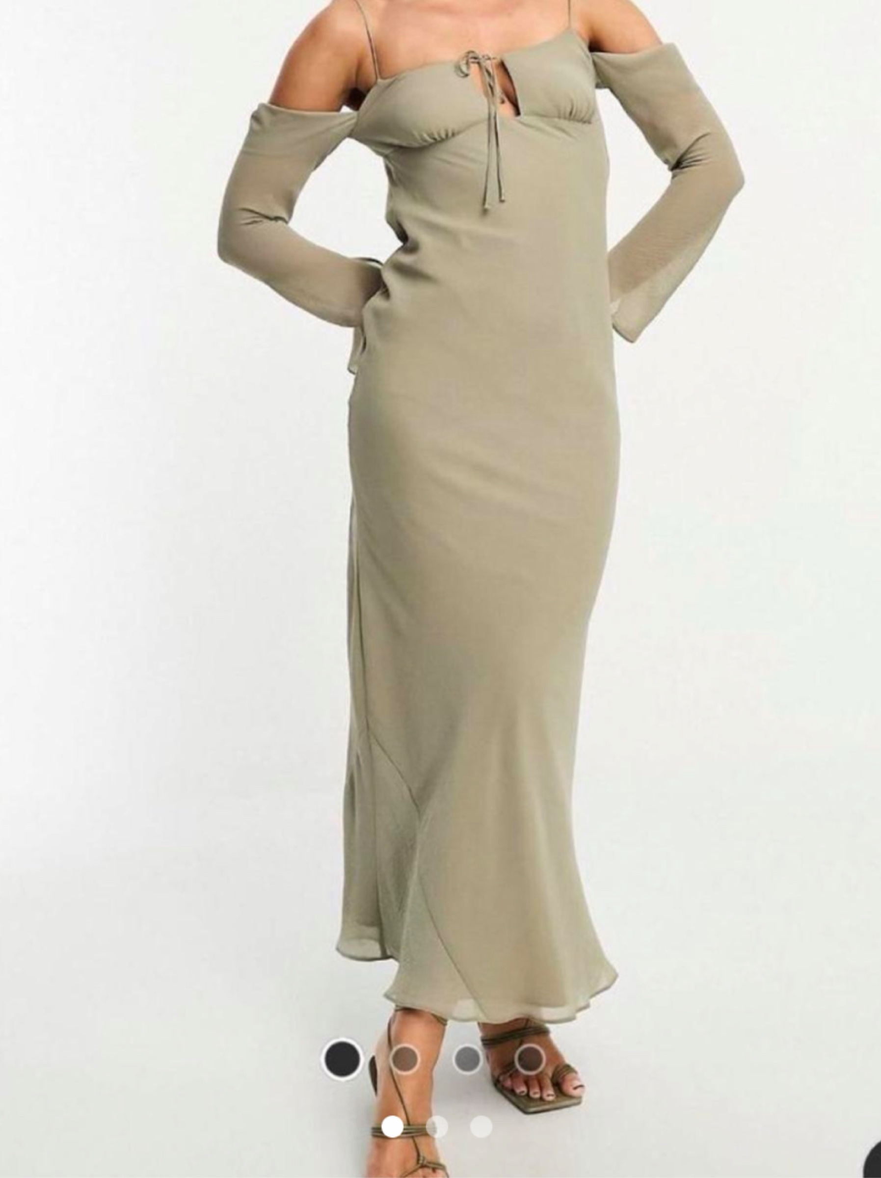 asos green long sleeve maxi dress design cold shoulder tie front by ASOS Scarf