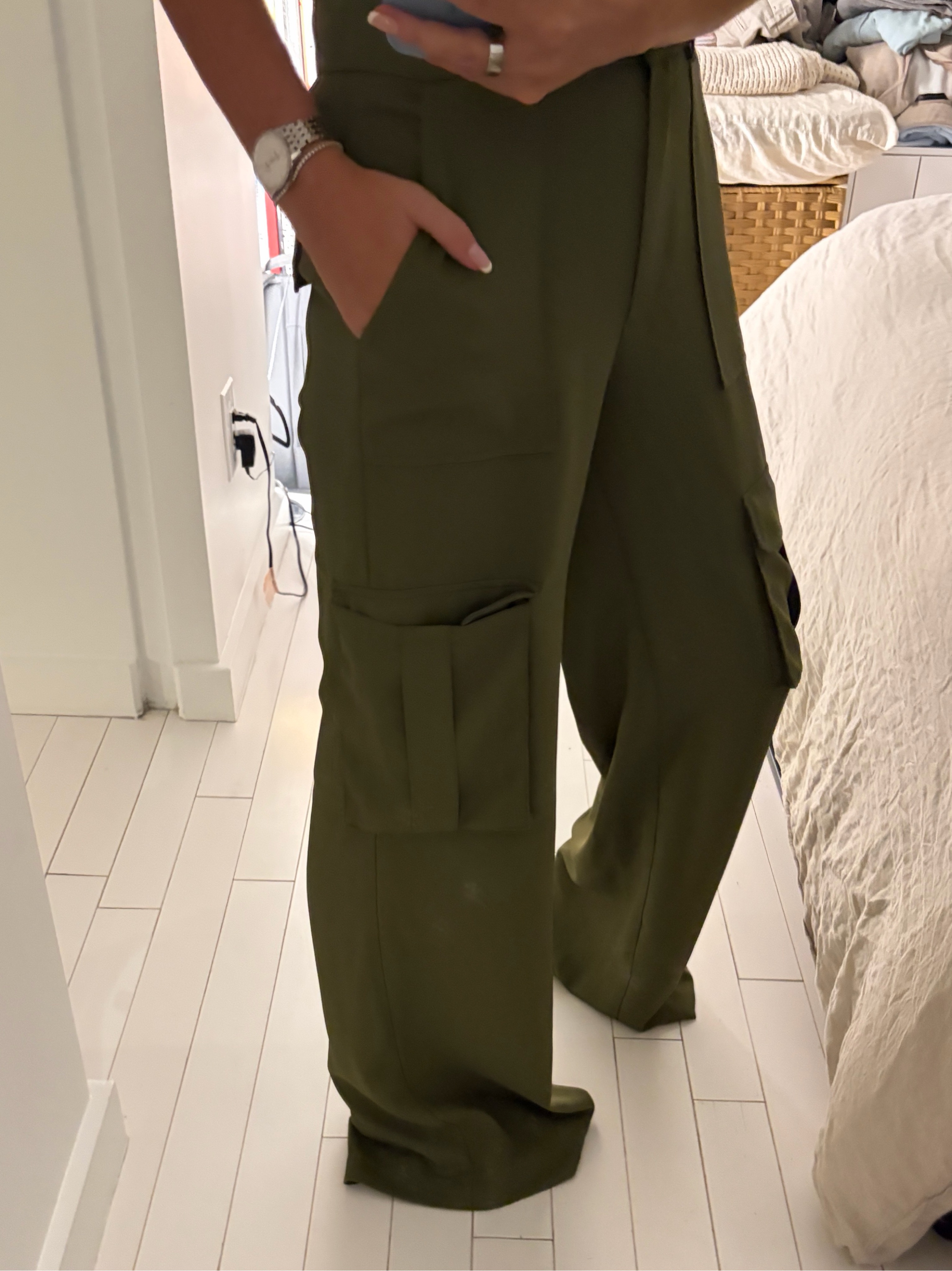 Veronica Beard Olive Green Wide-Leg Cargo Pants