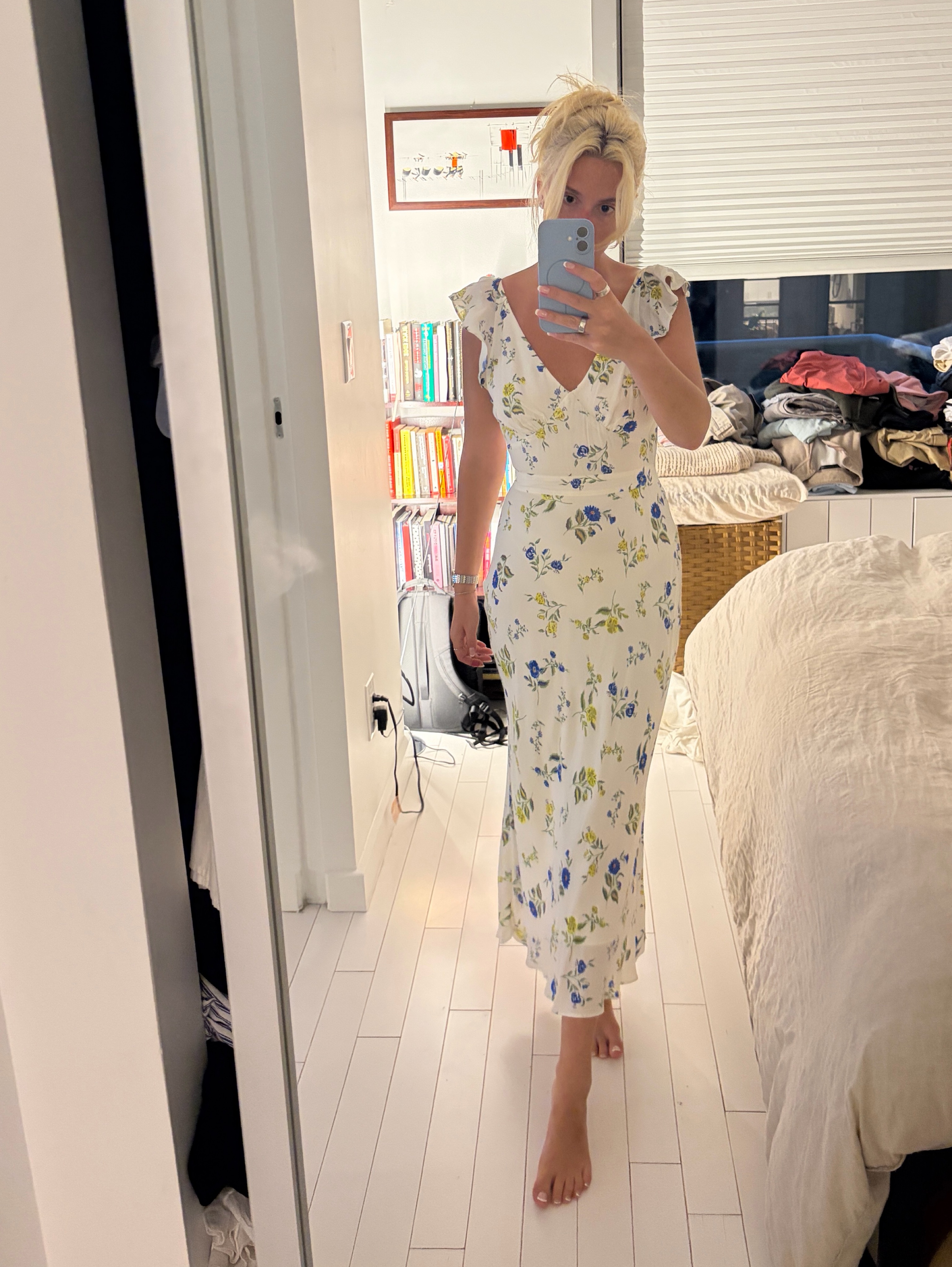 Cream Floral Print Midi Dress