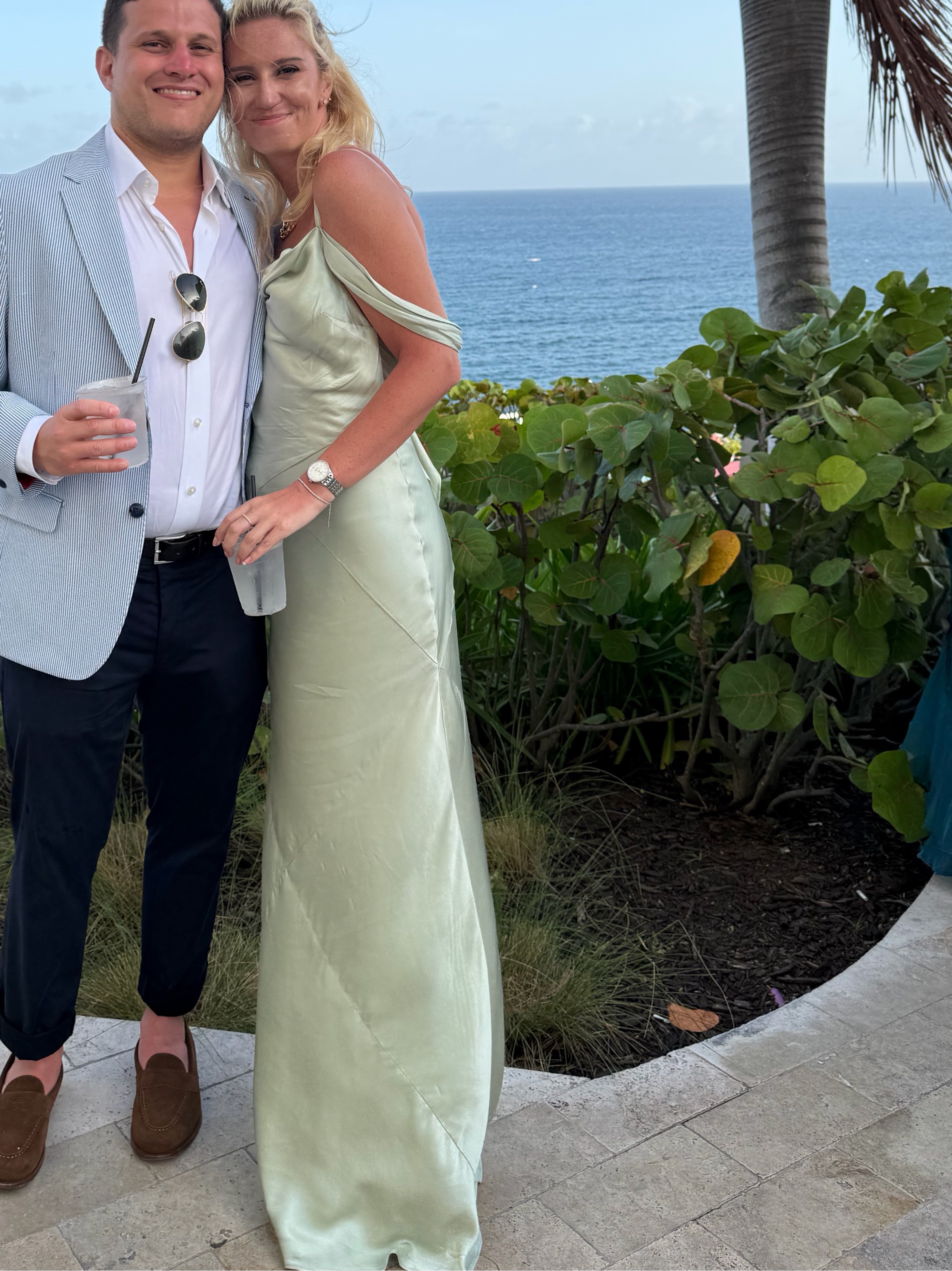 Sage Cold-Shoulder Satin Maxi Dress