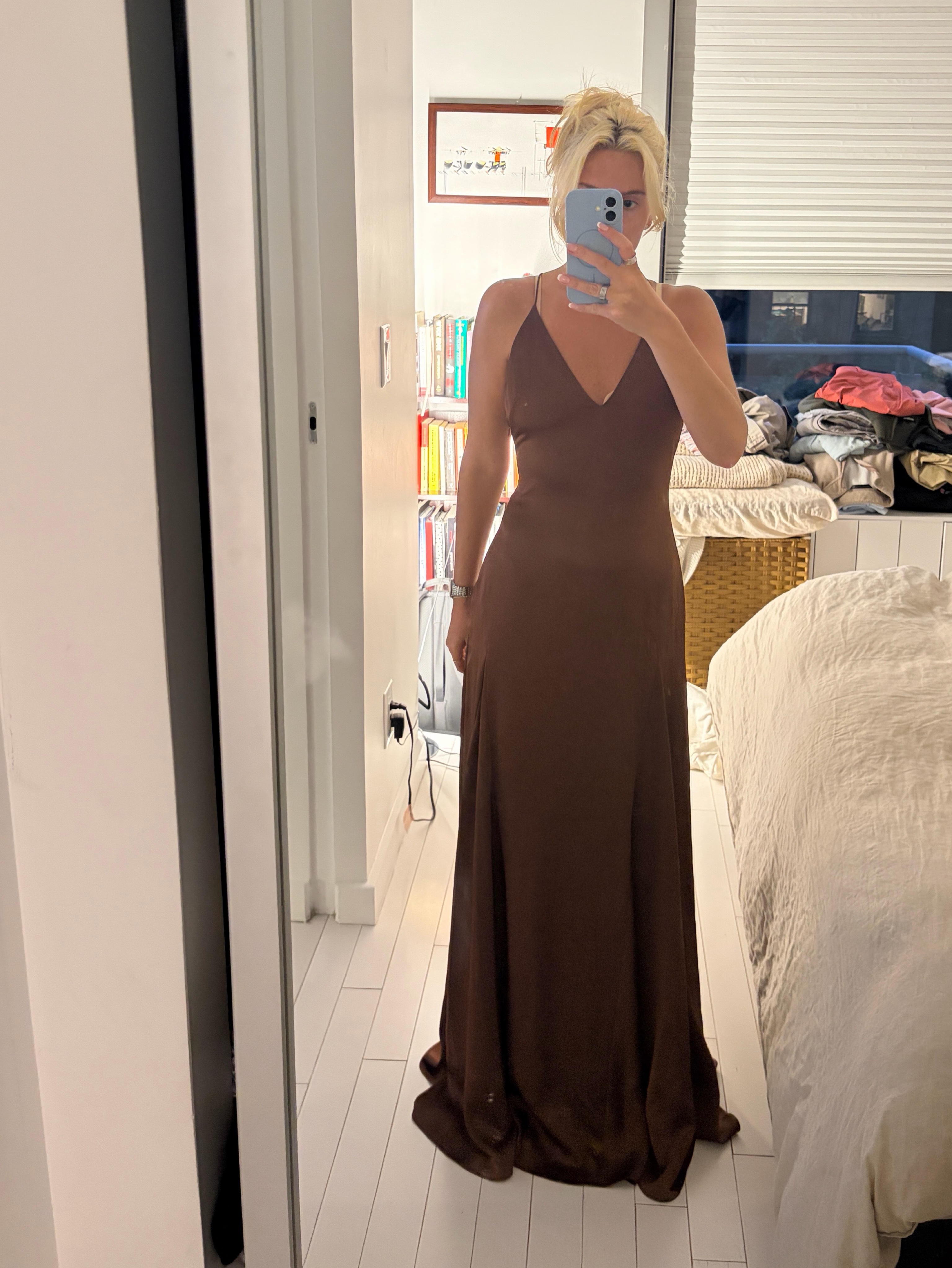 Brown Silk Slip Maxi Dress