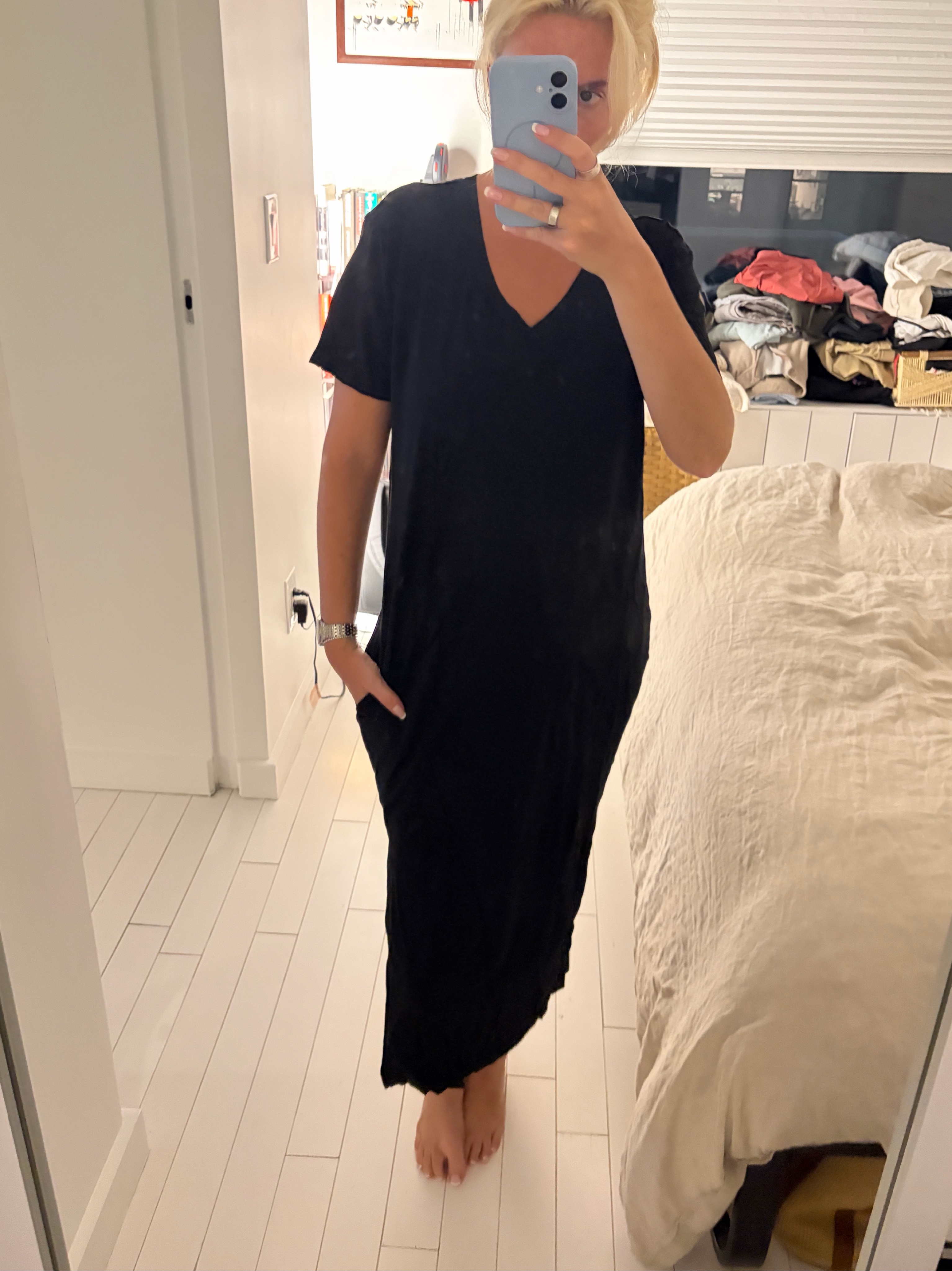 Black V-Neck Midi Dress