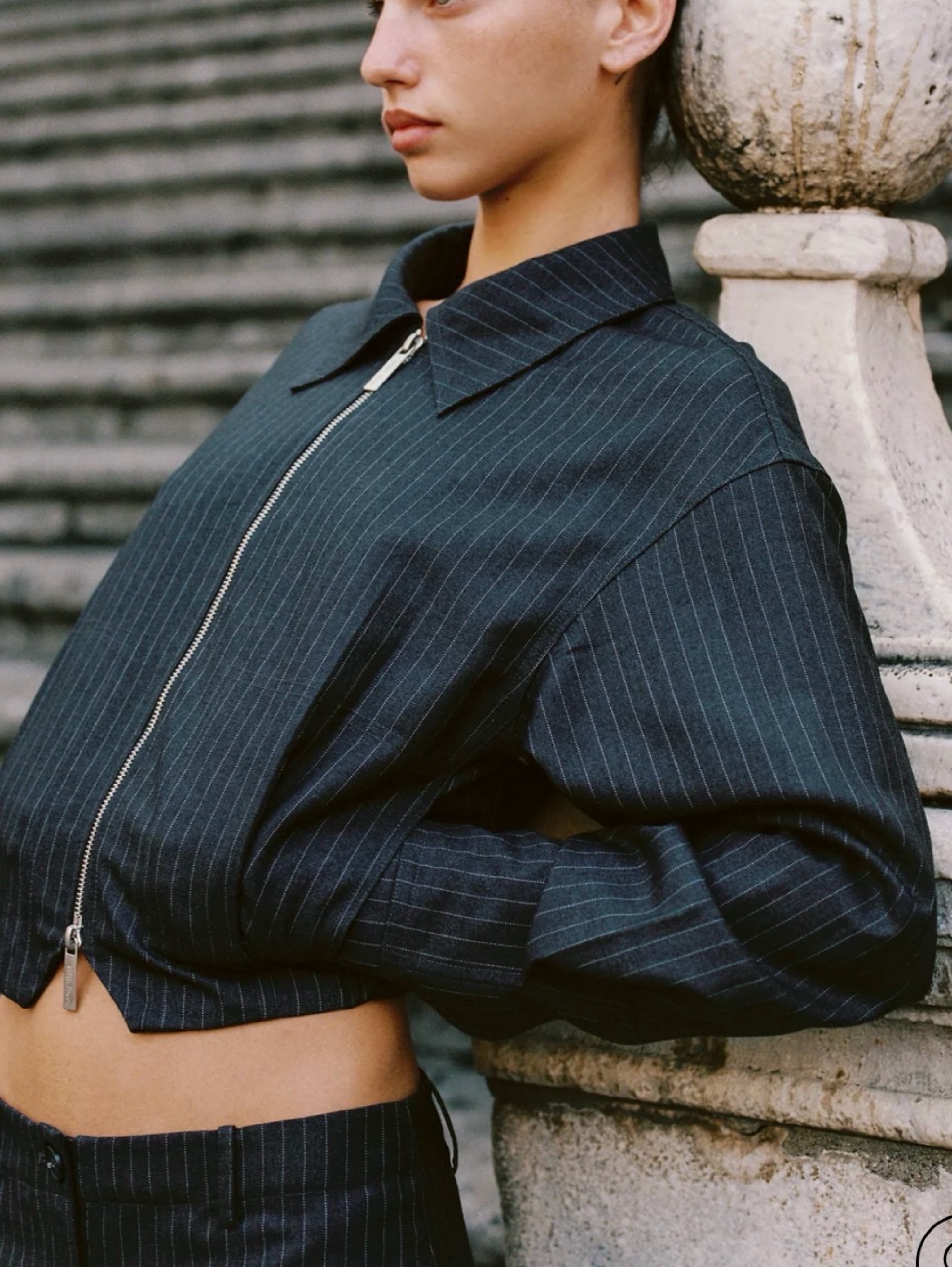 Black Pinstripe Cropped Blazer
