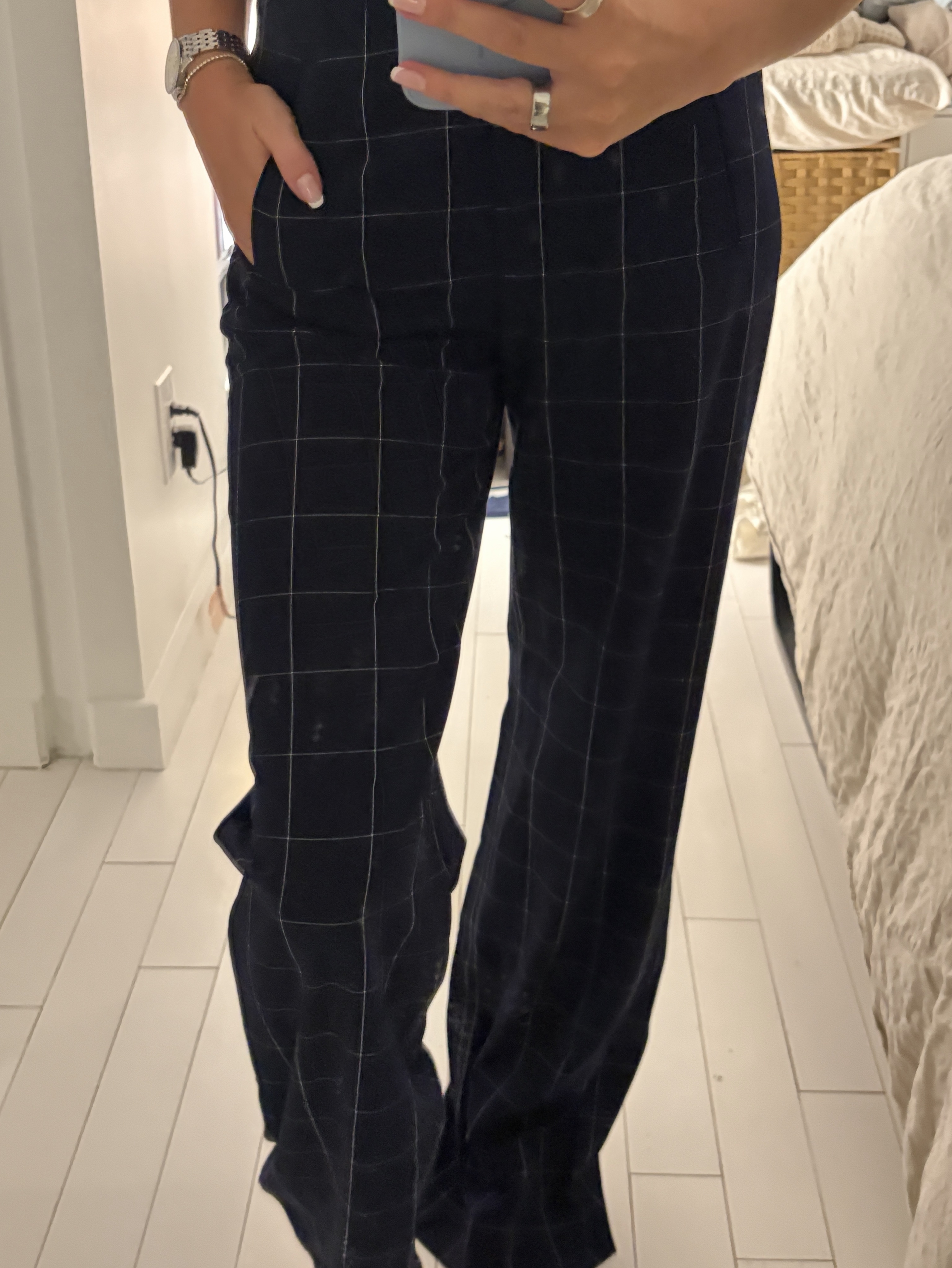Veronica Beard Navy window pane Wide-Leg Trousers