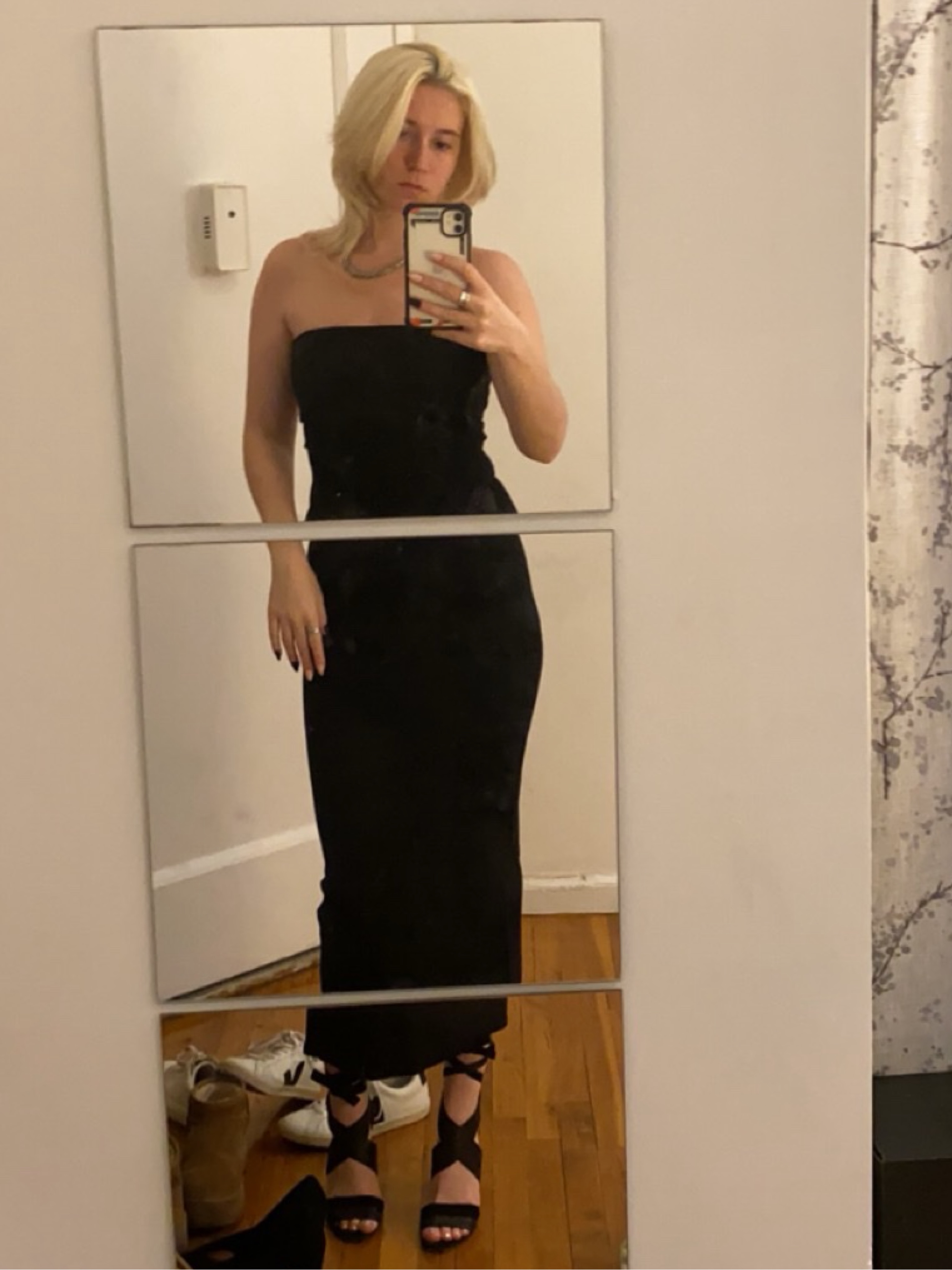 Black Strapless Midi Dress