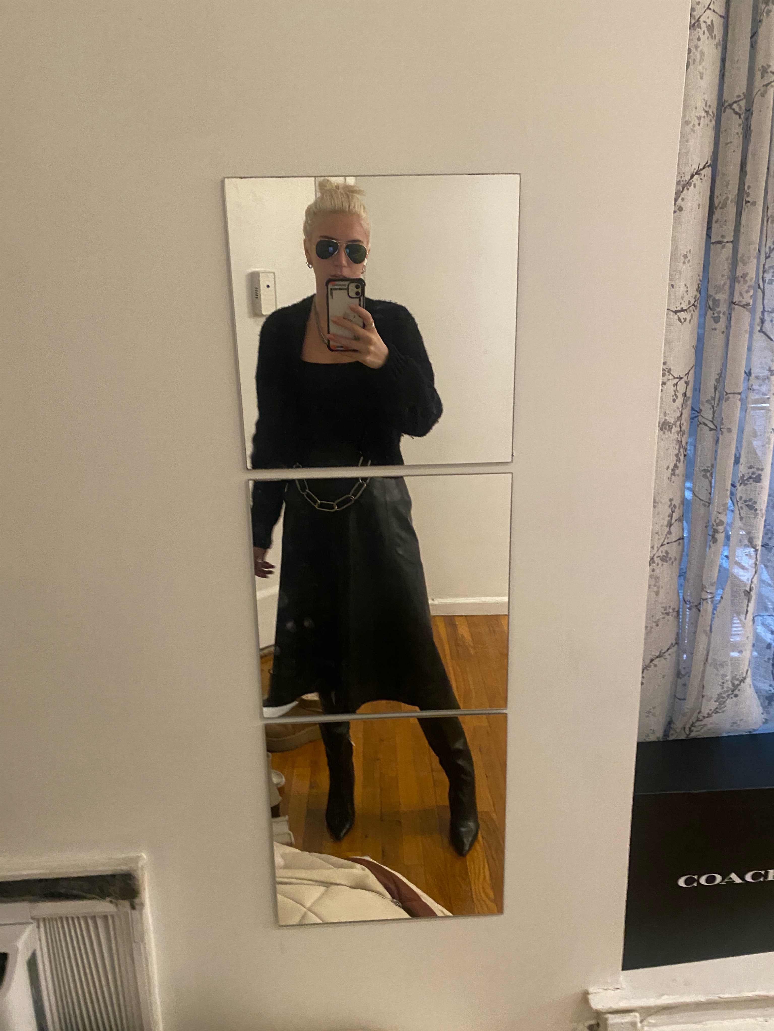 Black Leather midi skirt