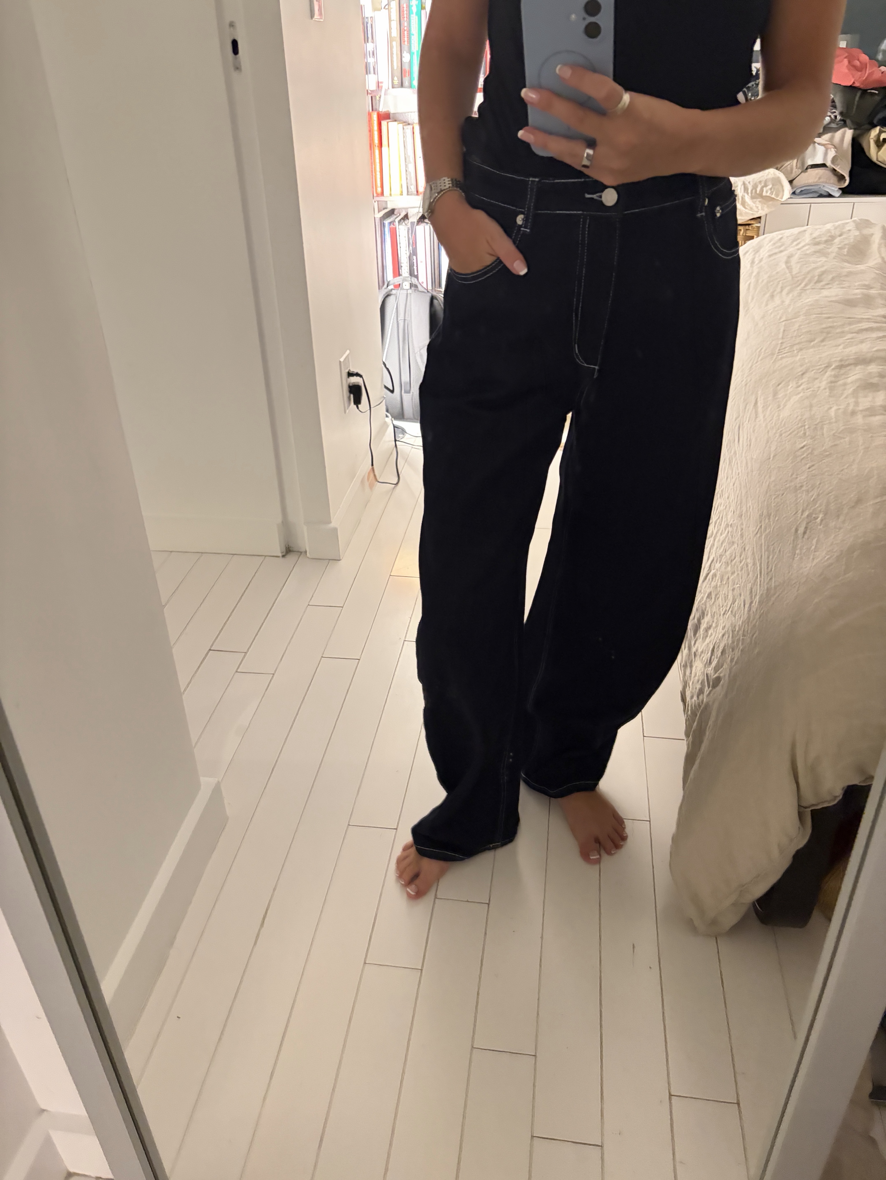 Dark wash Denim barrel Leg Jeans