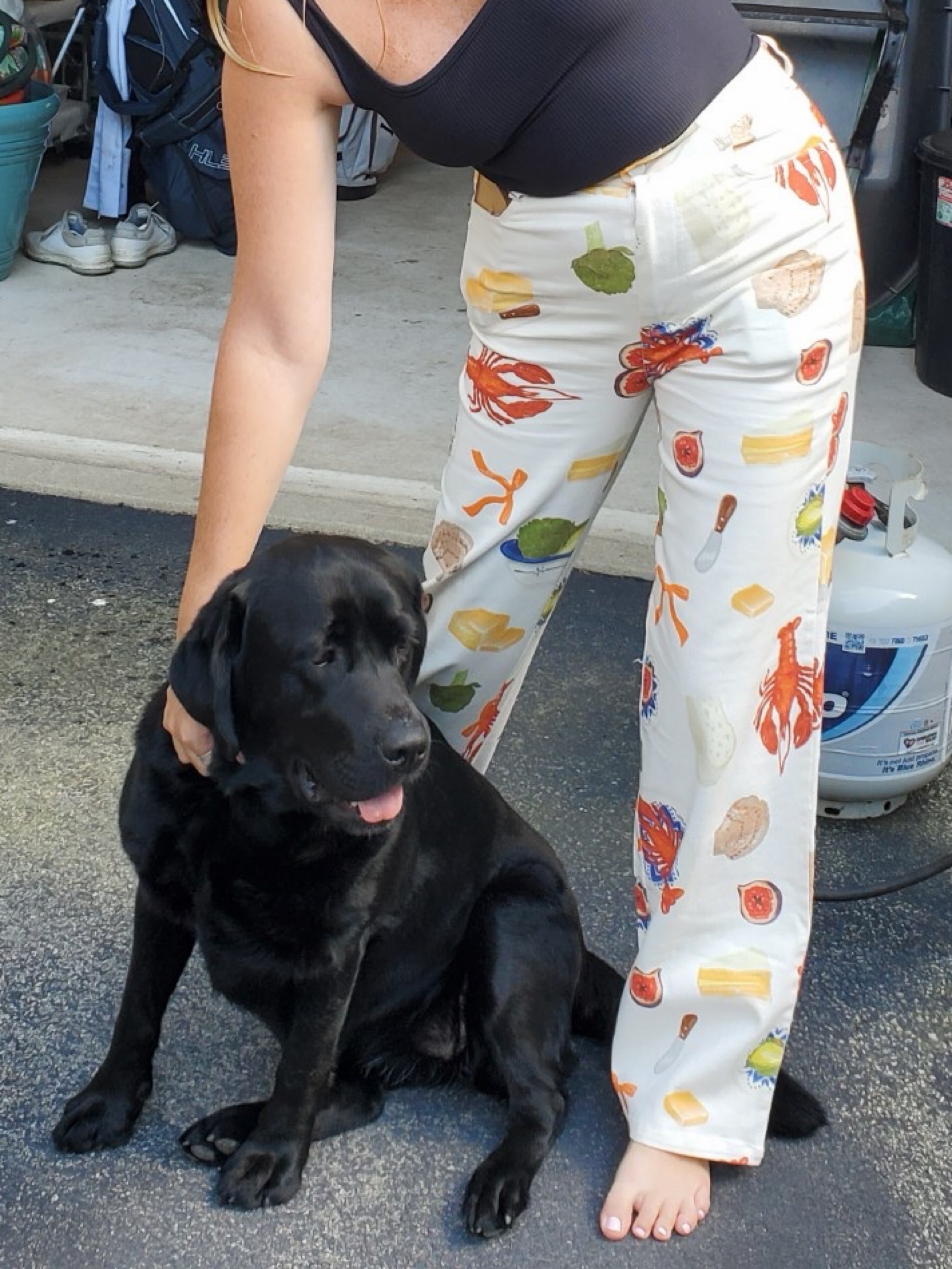 White Seafood Print Pants