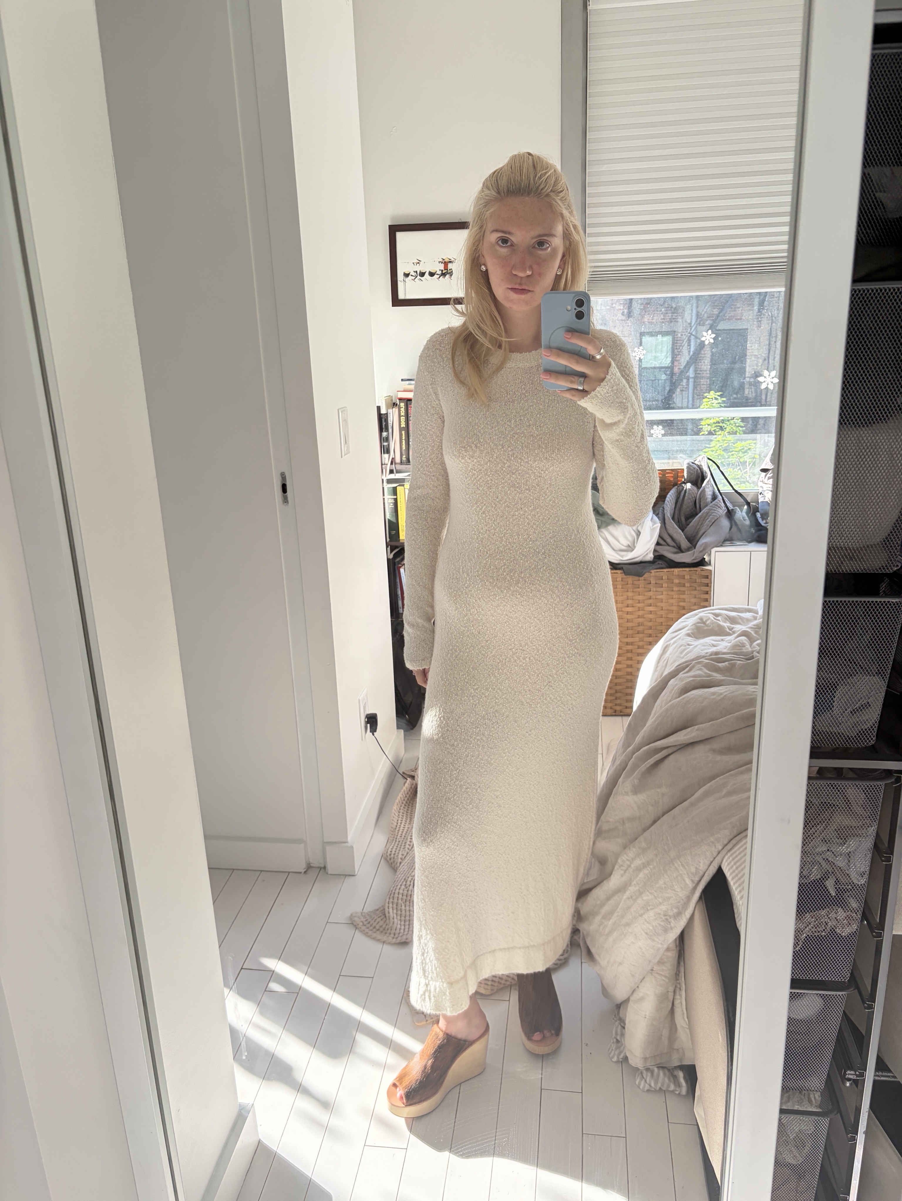 Cream Knit Midi Dress