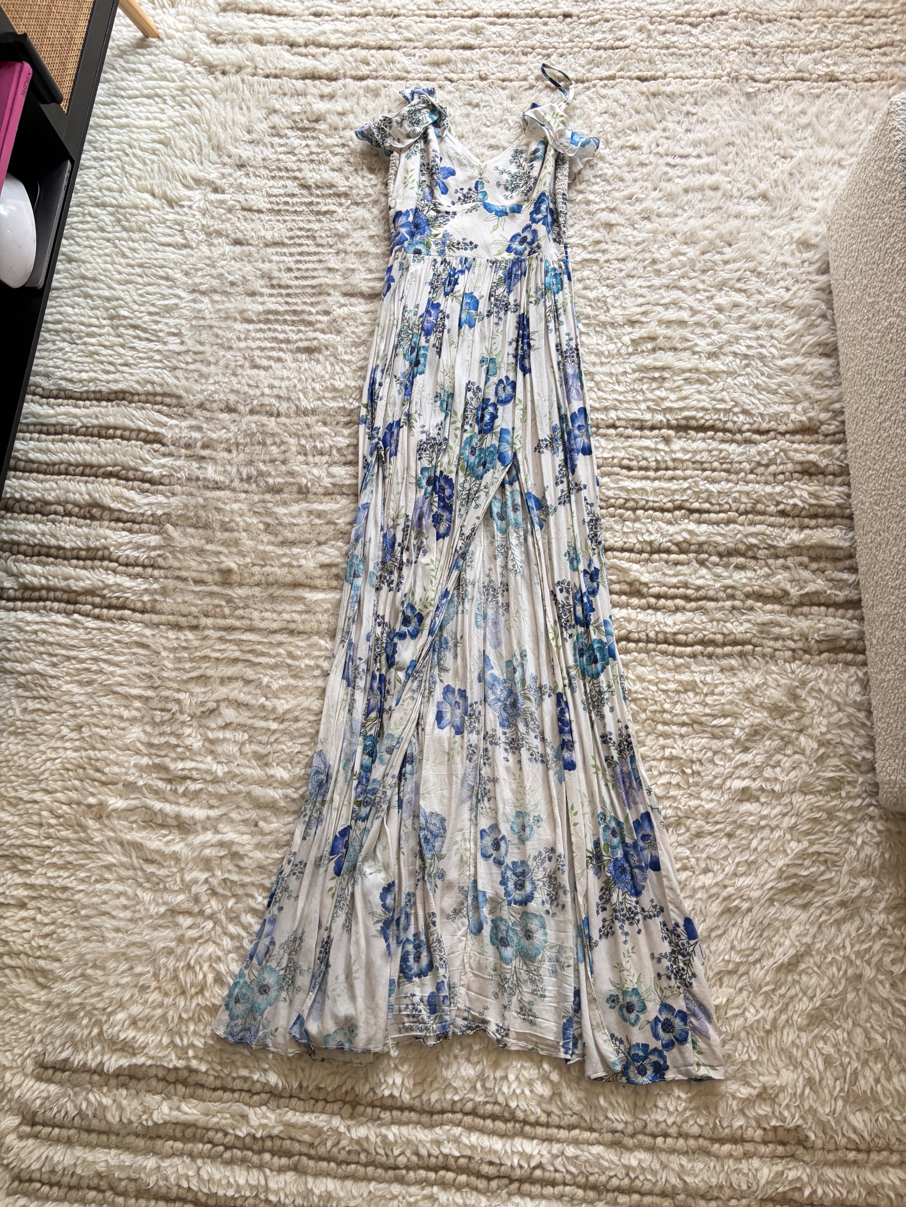 Cream Floral Print Midi Dress