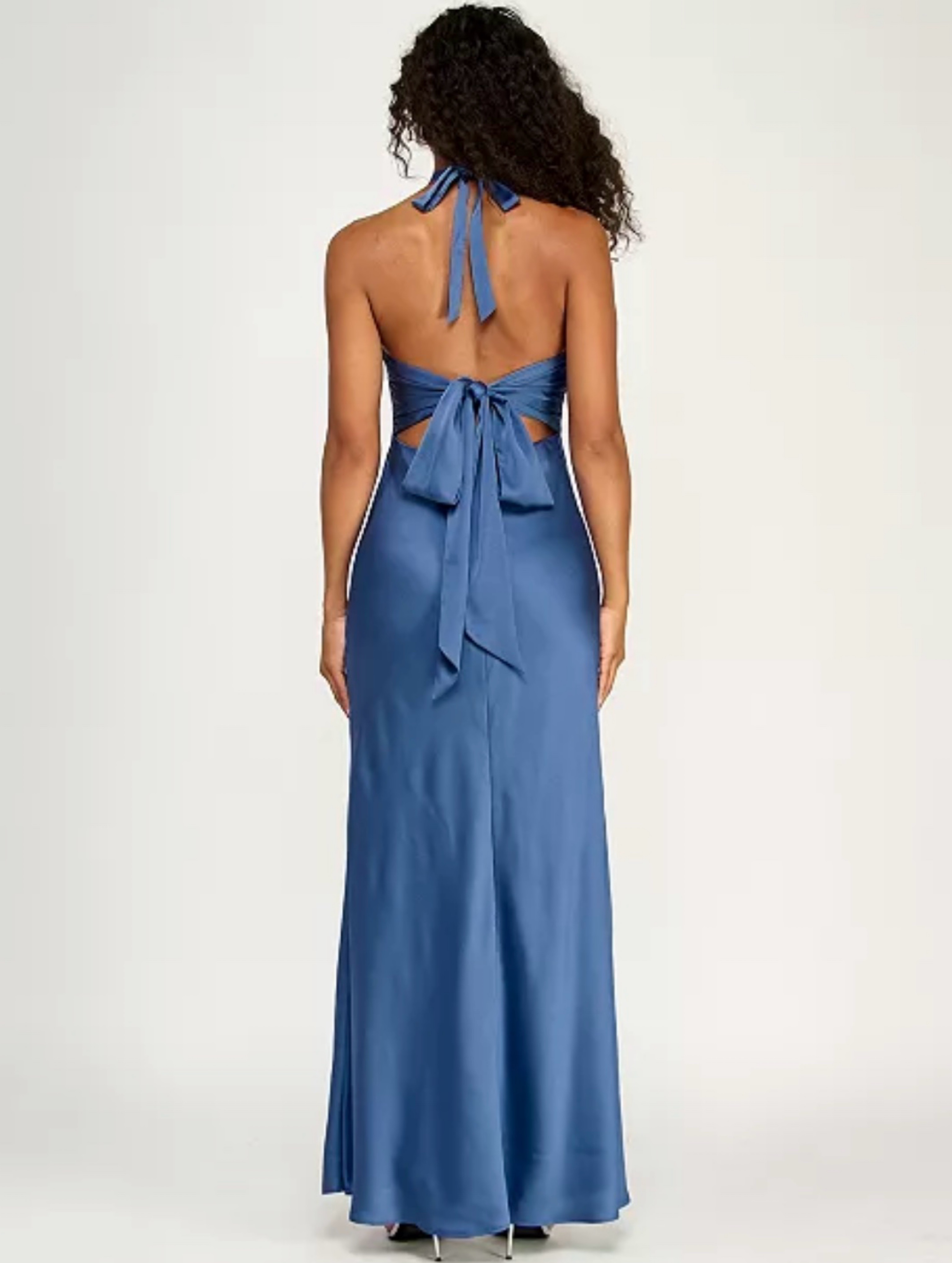 blue halter dress wedding guest Halter Sleeveless Soft Satin Wedding Guest Dress