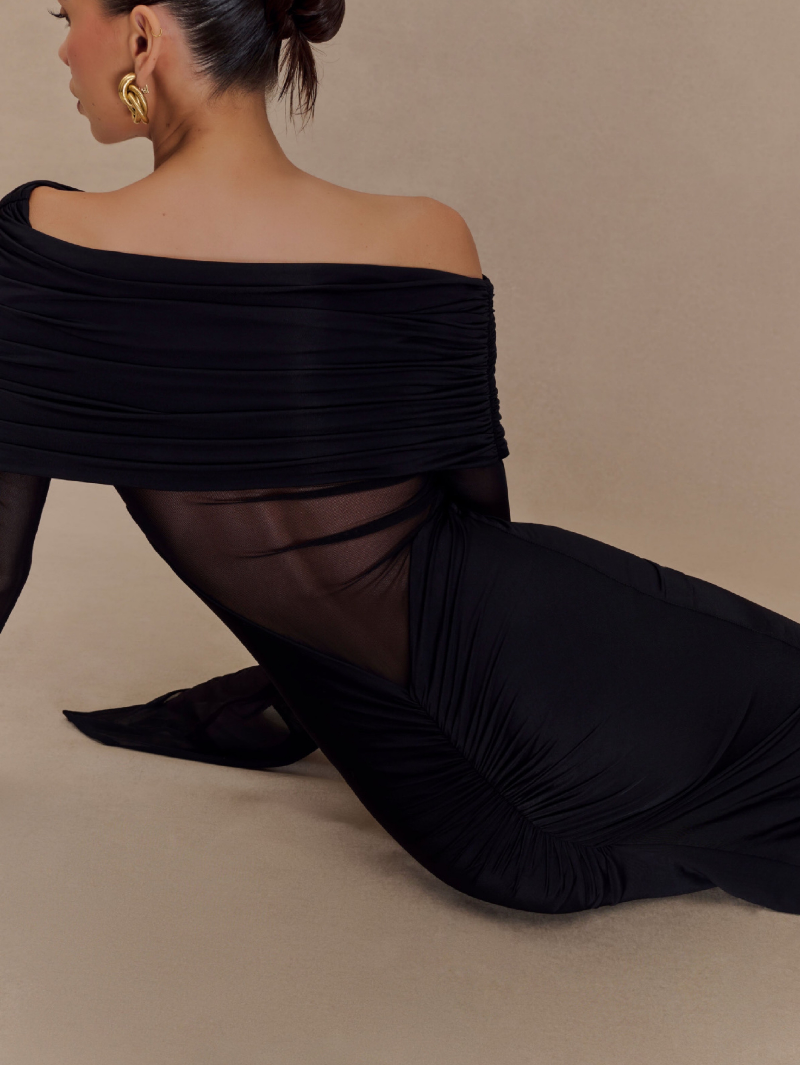 kaitlin one shoulder slinky and mesh maxi dress Kaitlin One Shoulder Slinky And Mesh Maxi Dress