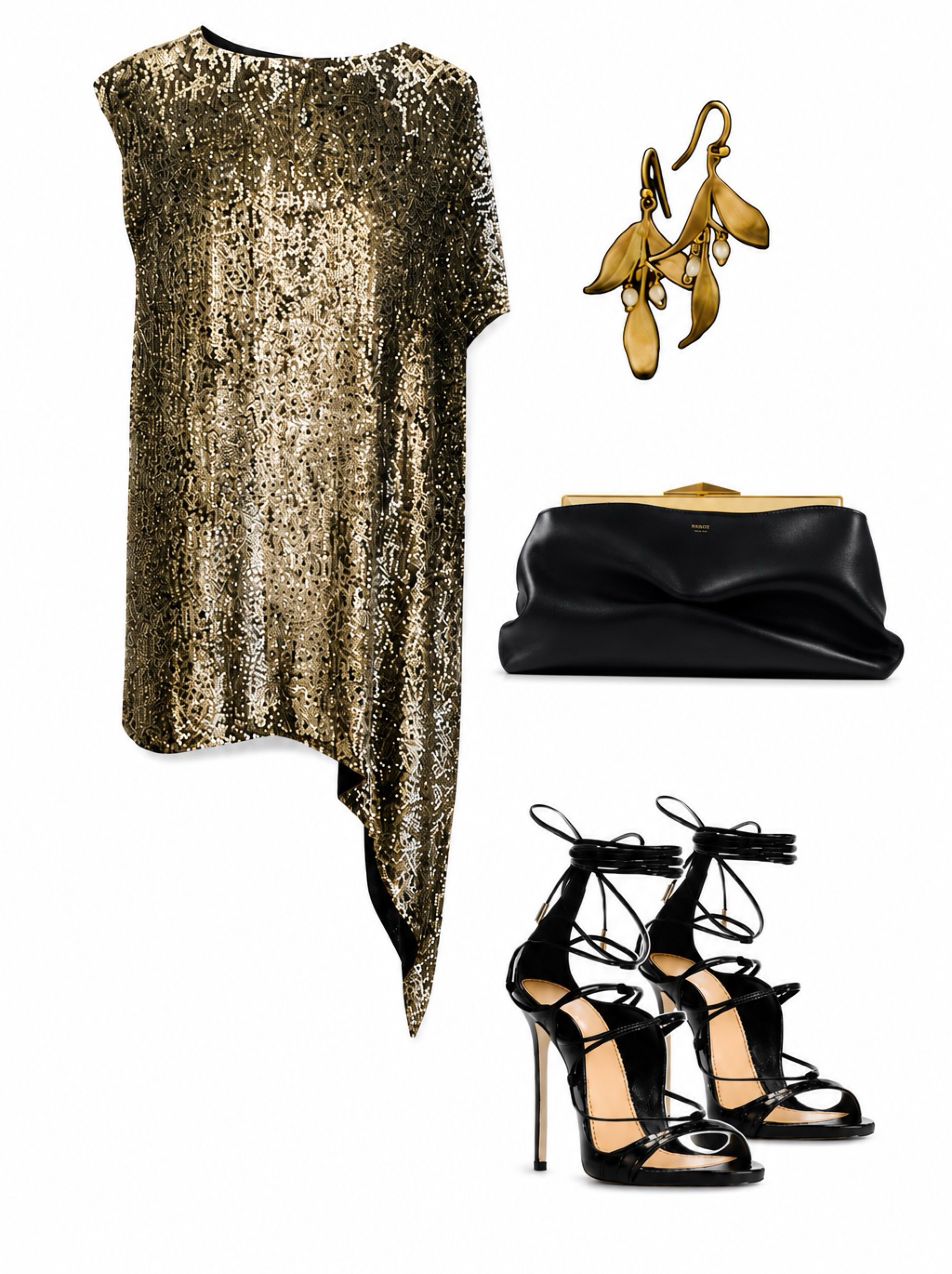Gold Sequin Asymmetrical Drape Dress