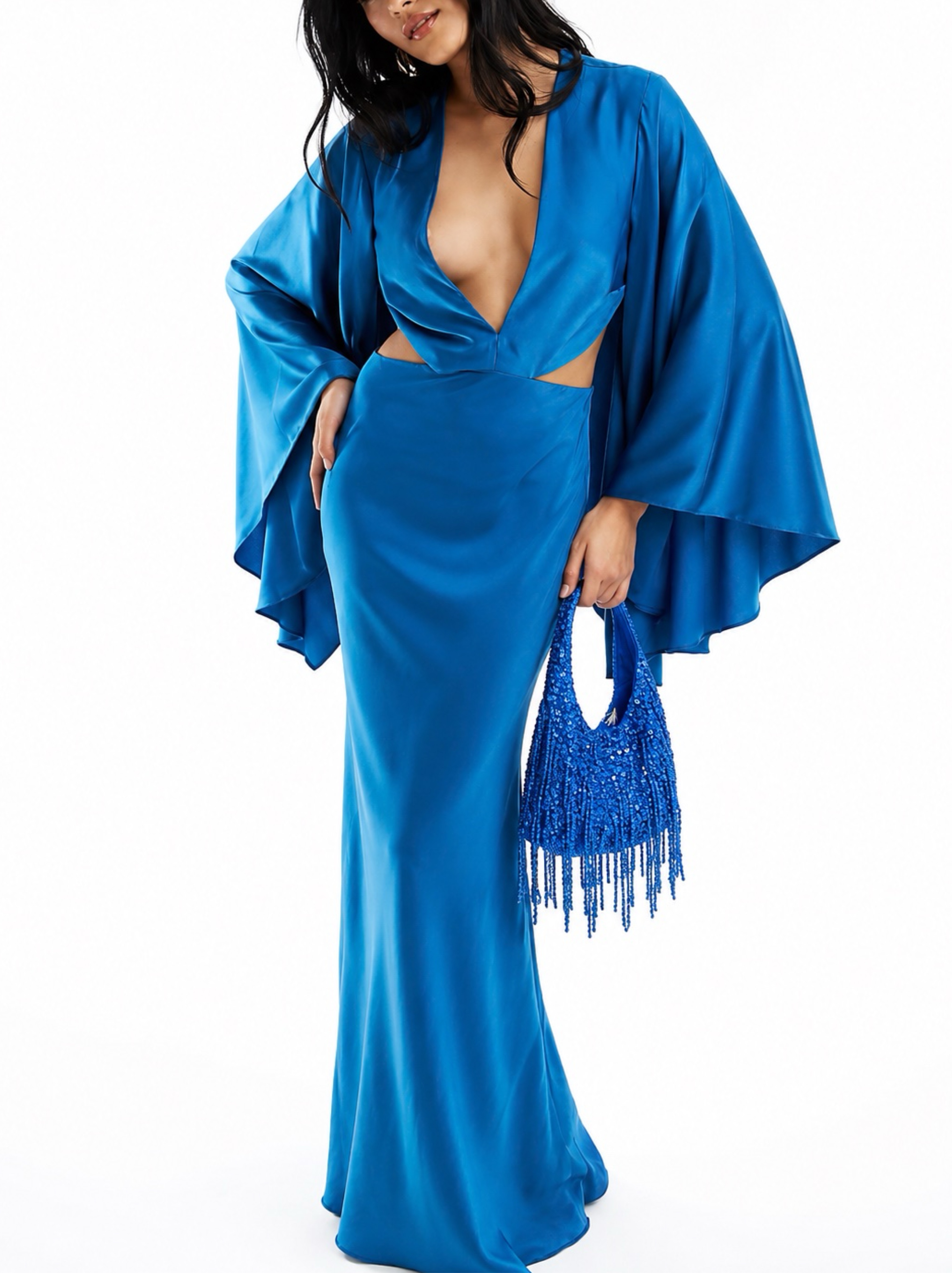 Blue Satin Backless Dress - (Bundle 🩵)