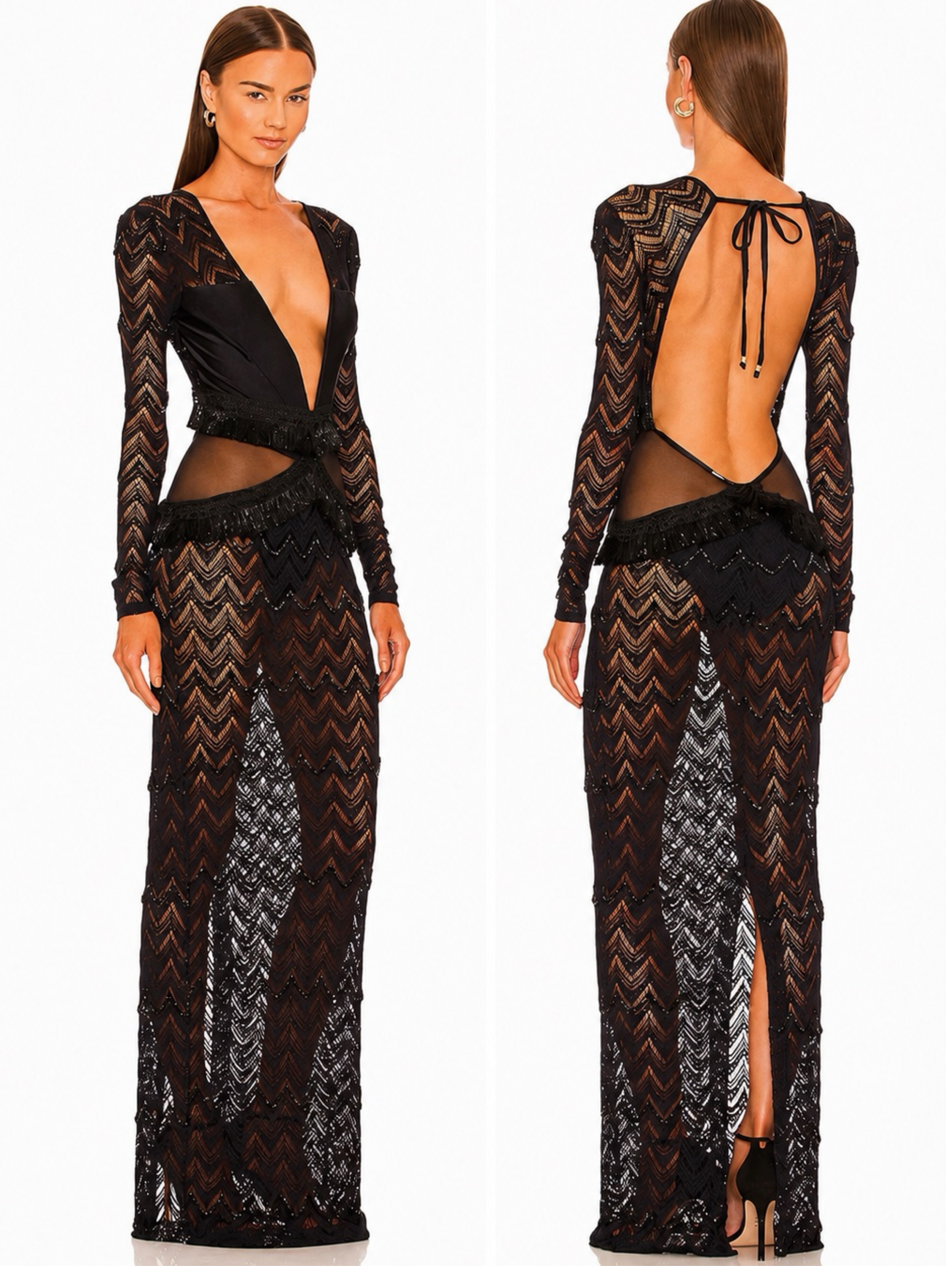 PATBO - Plunge Backless Sheer Dress