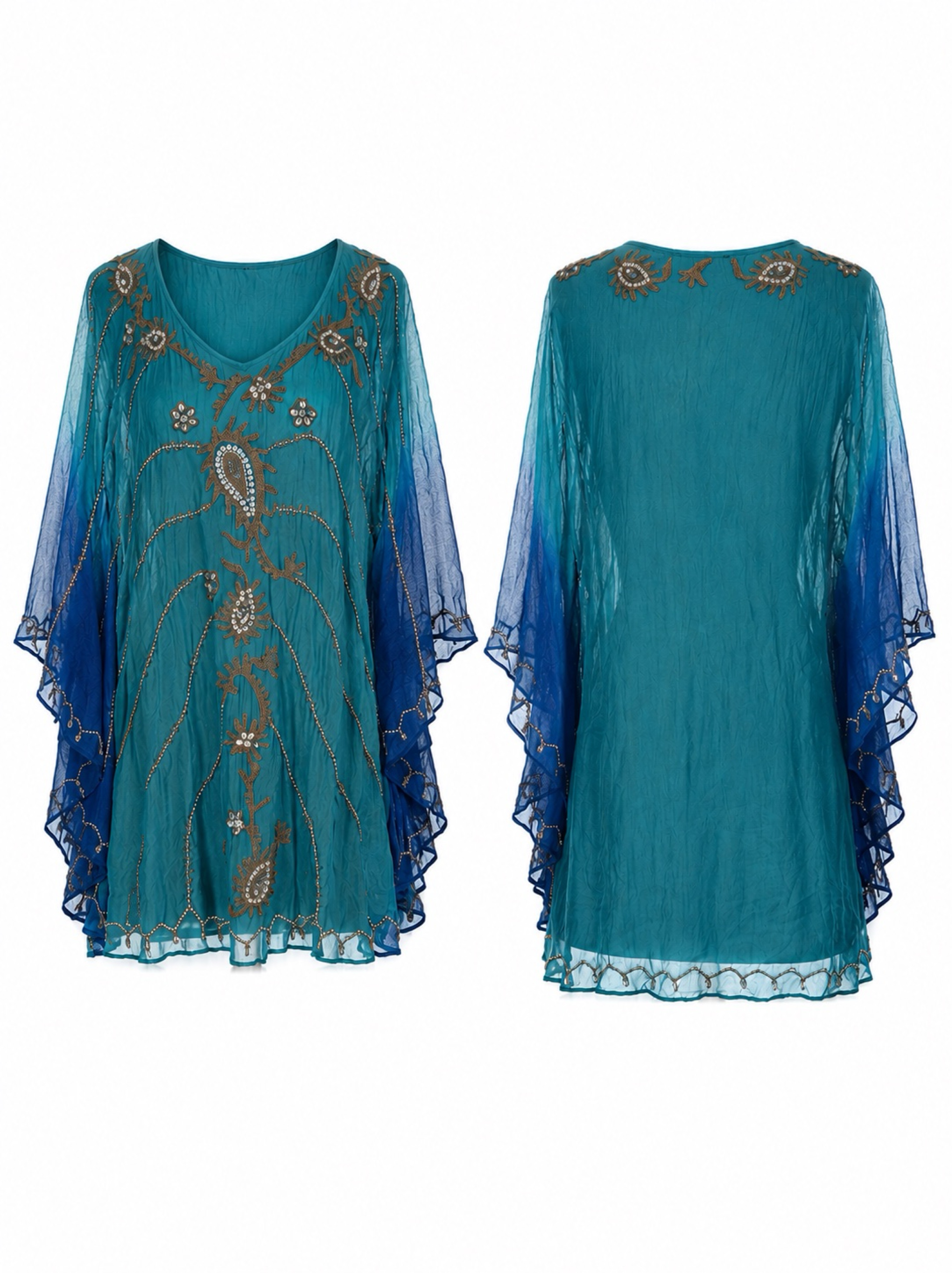 Teal Embellished Kaftan Cover-Up