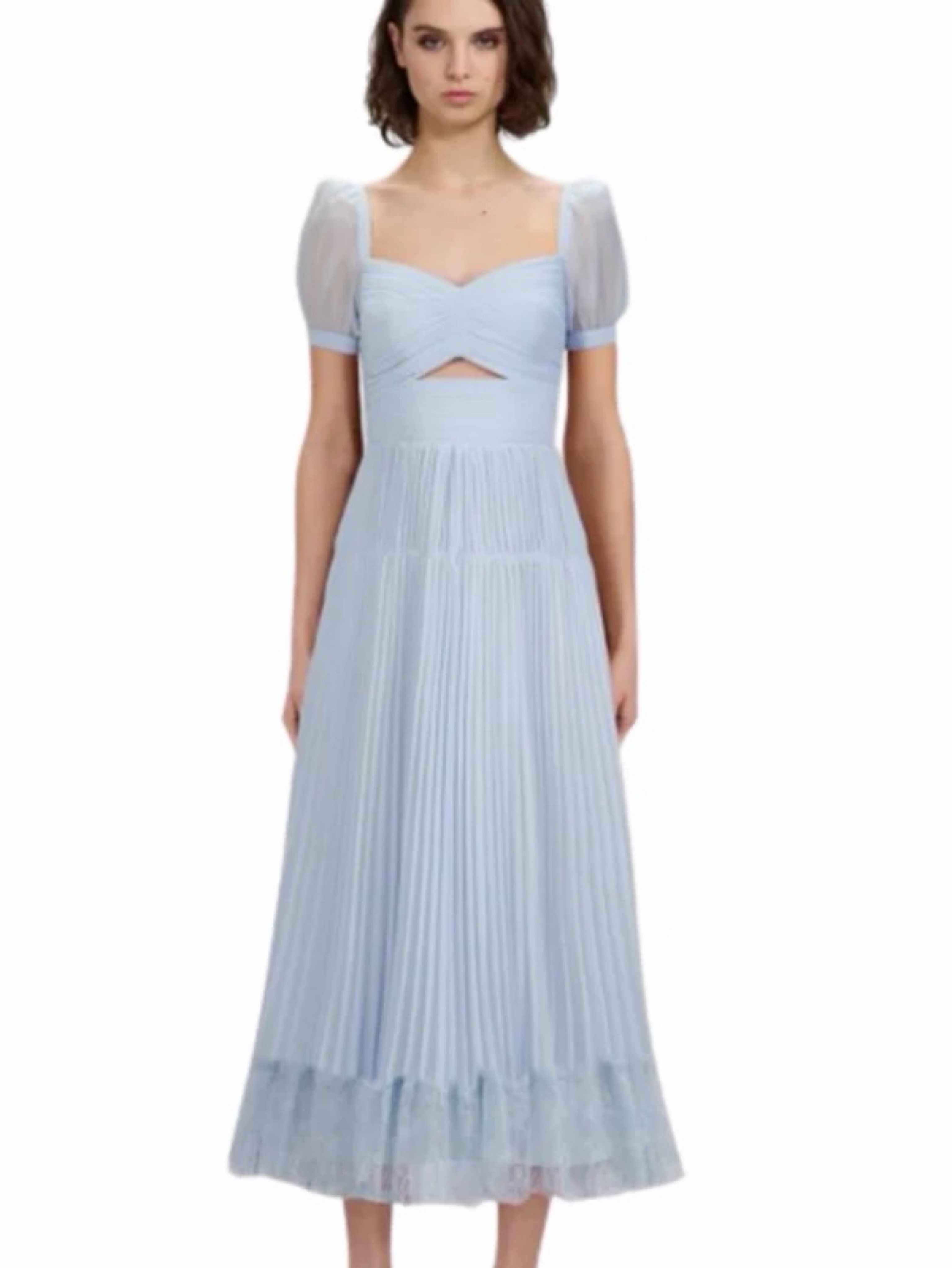 self portrait blue chiffon midi dress self-portrait - Blue Chiffon Short Sleeve Midi Dress