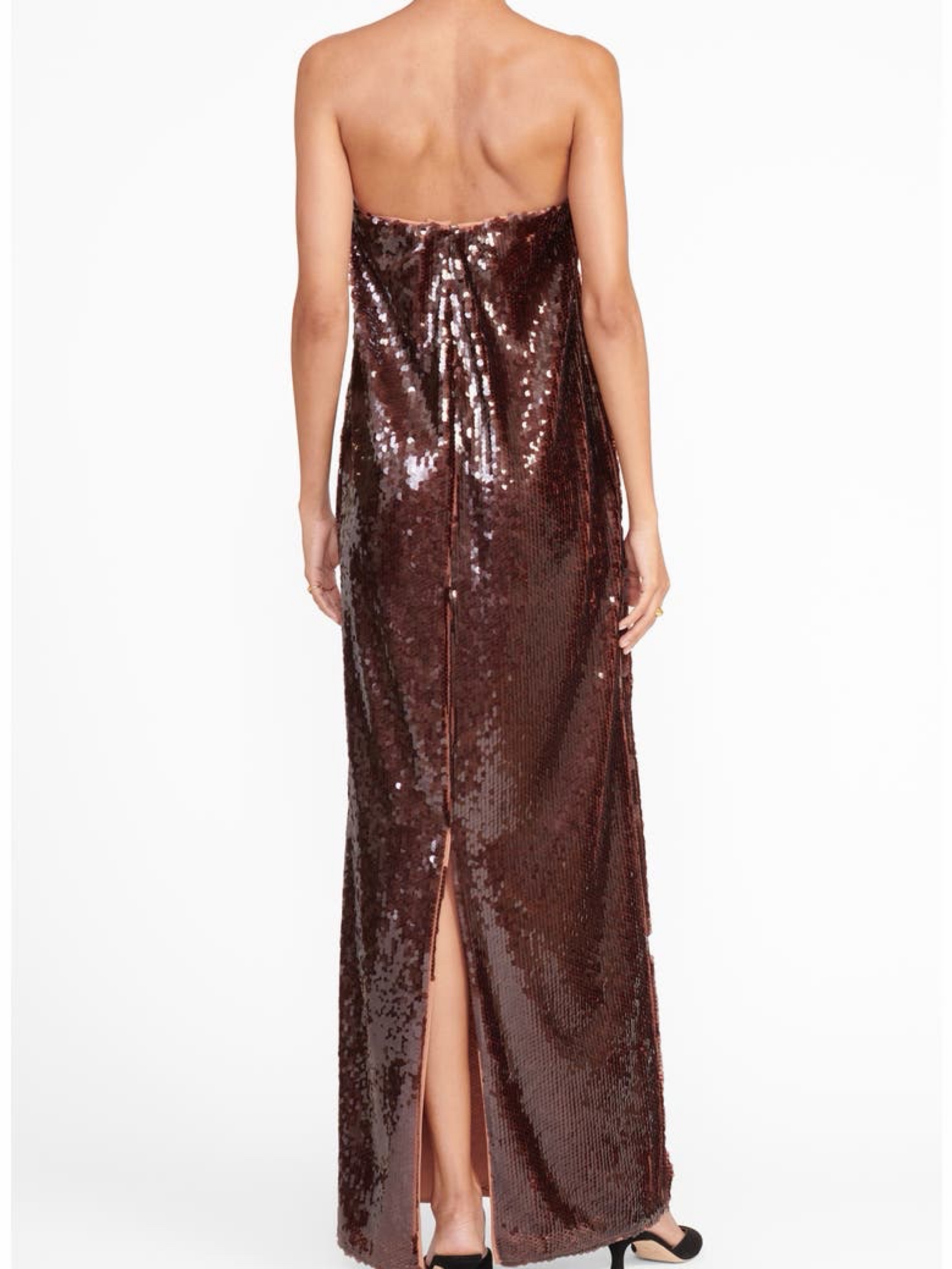 staud brown sequin dress Sequined Tulle Halterneck Midi Dress