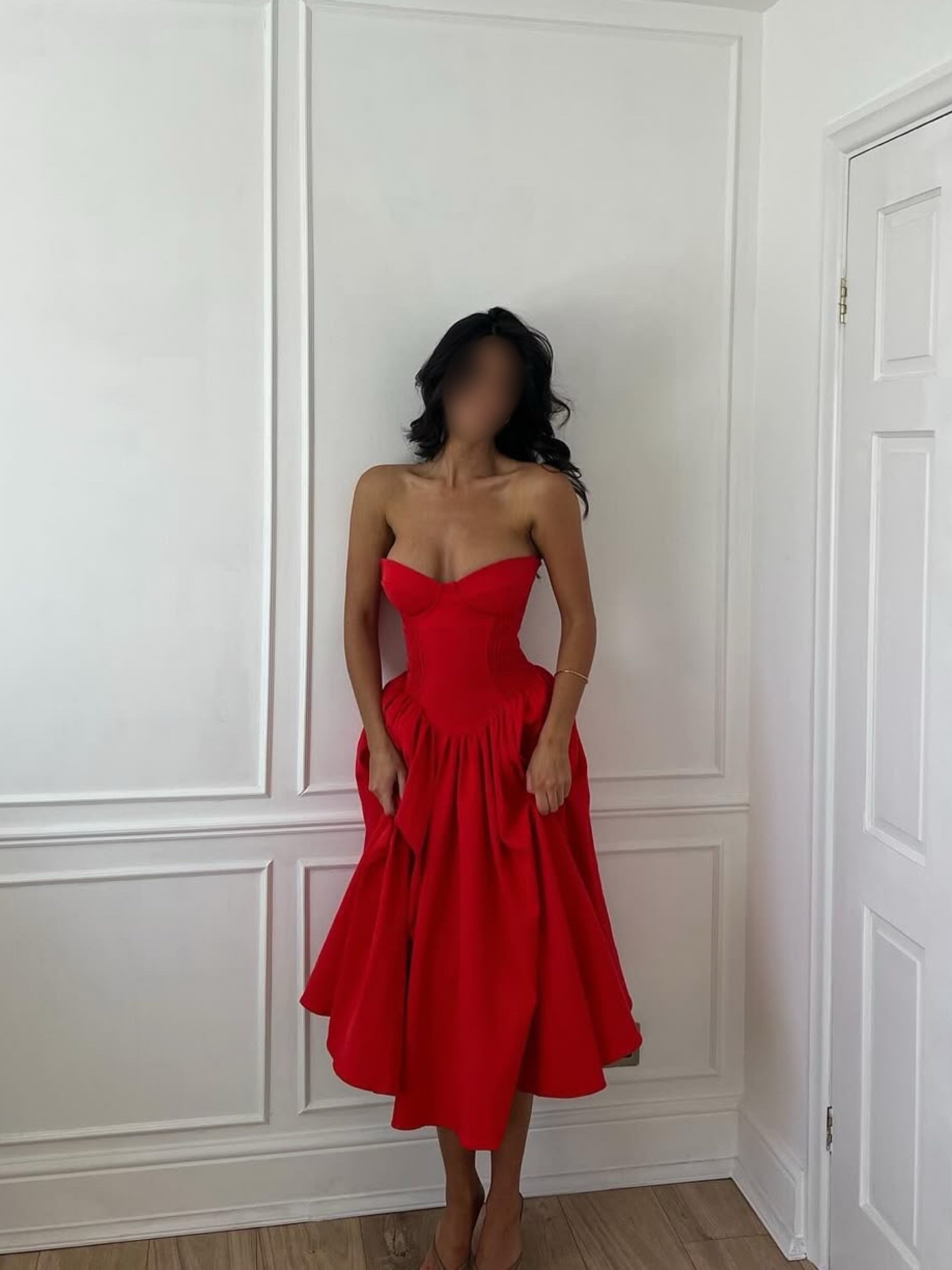 Elizabeth Scarlet Red Strapless Midi by House of CB | Pickle