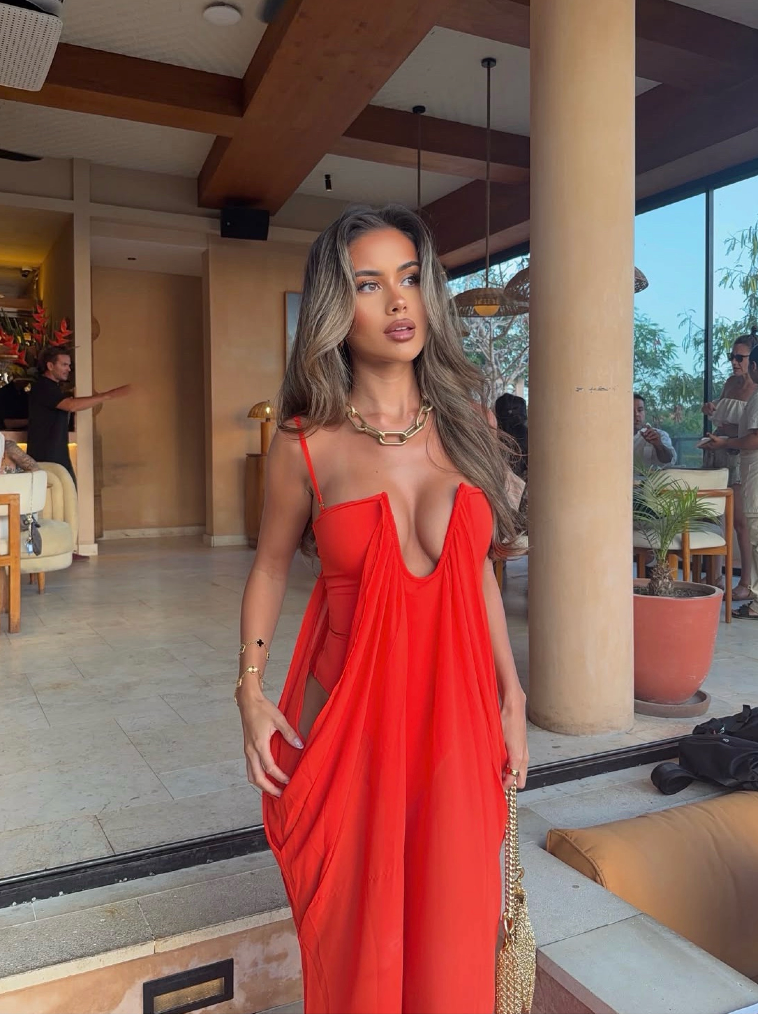 White fox boutique Red Draped Halter Maxi Dress SIZE XXS