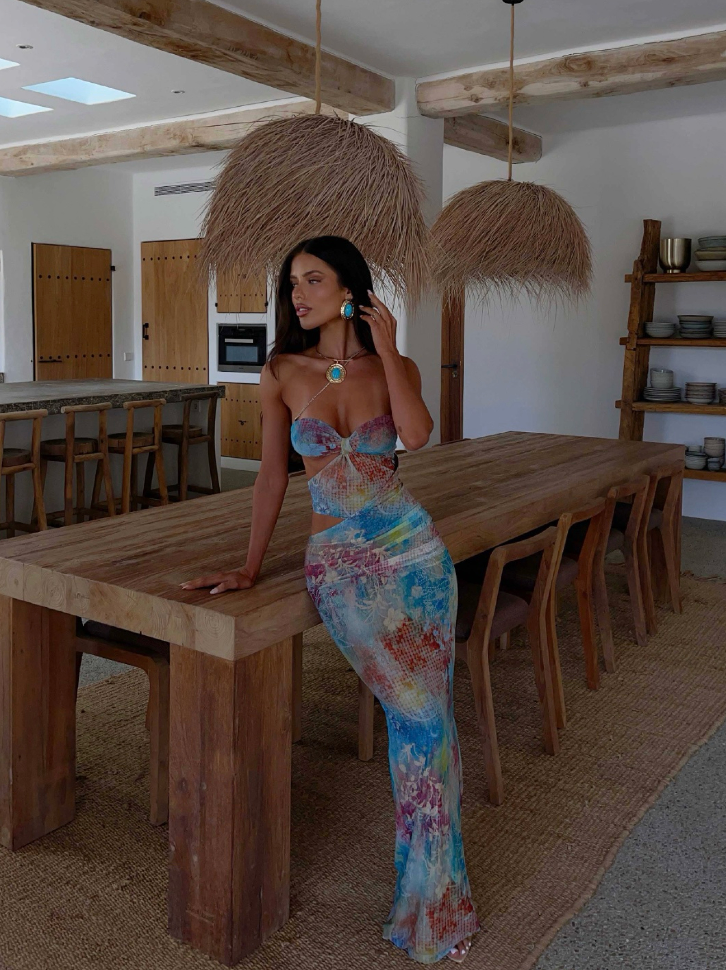 Multicolor Floral Cutout Maxi Dress