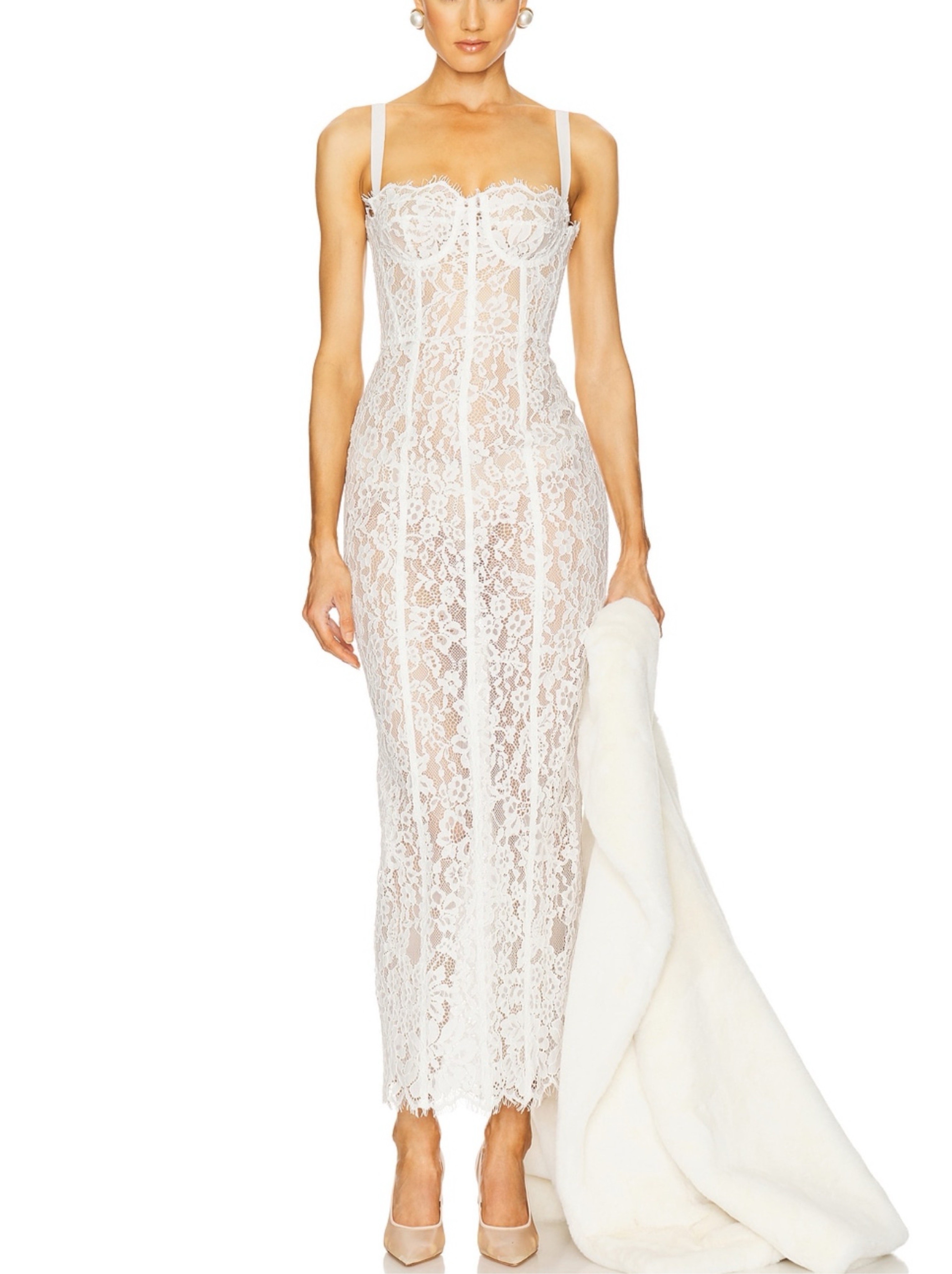 HELSA WHITE LACE COLUMN DRESS| SIZE XS
