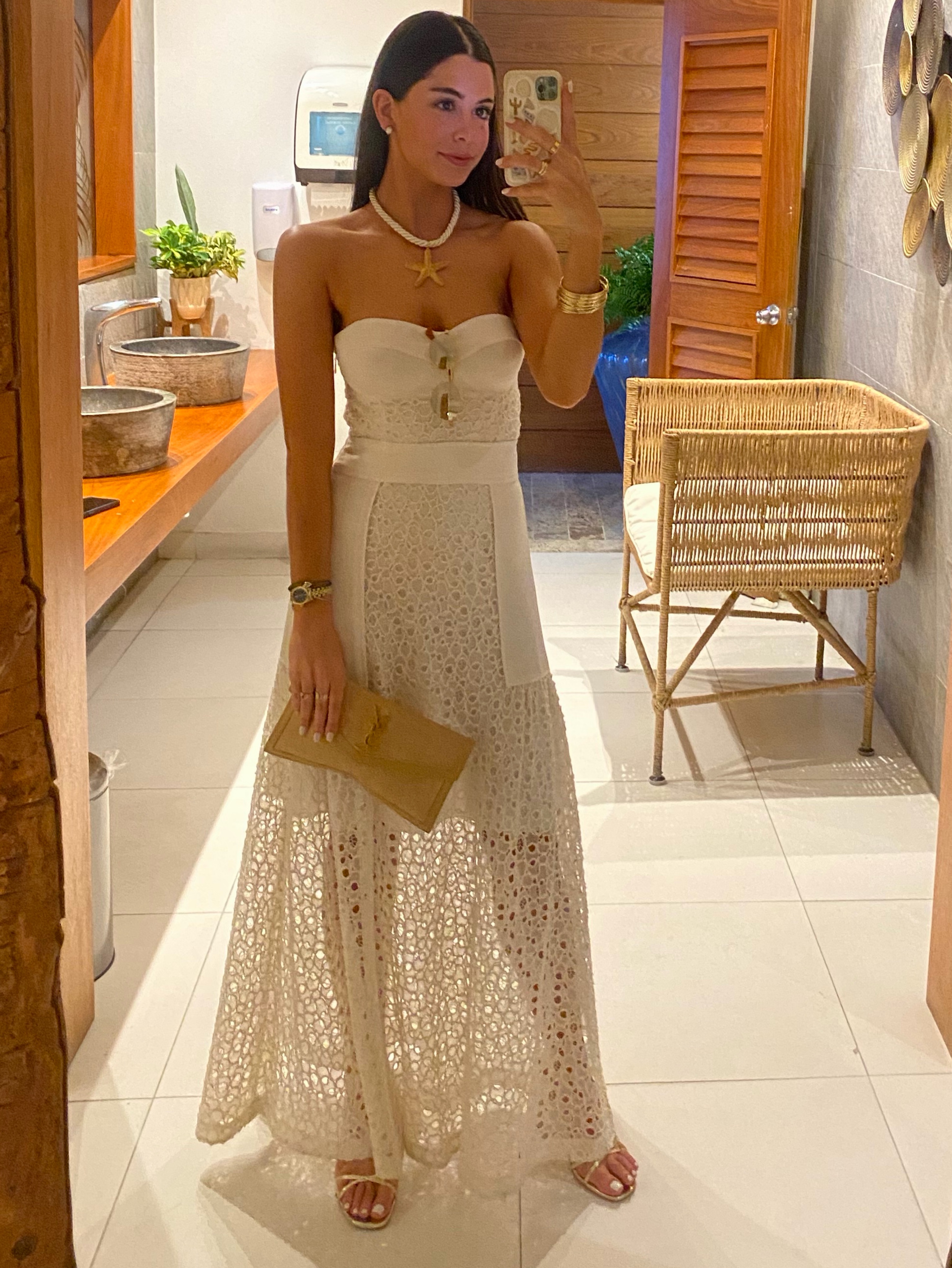strapless cream lace dress Strapless Lace Ruffle Slit Dress in Cream