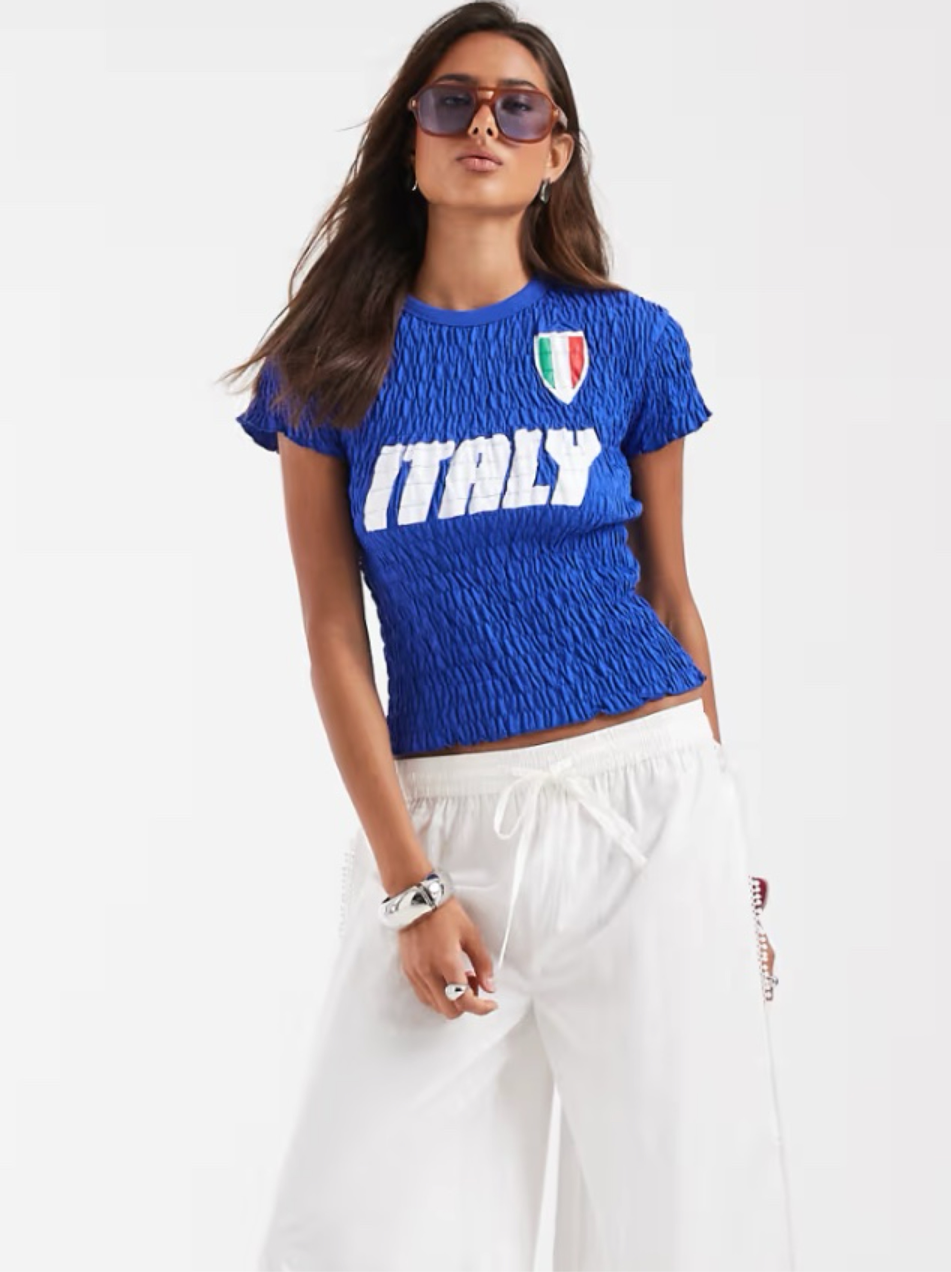 Blue Italy Textured Graphic T-Shirt by Topshop - Pickle