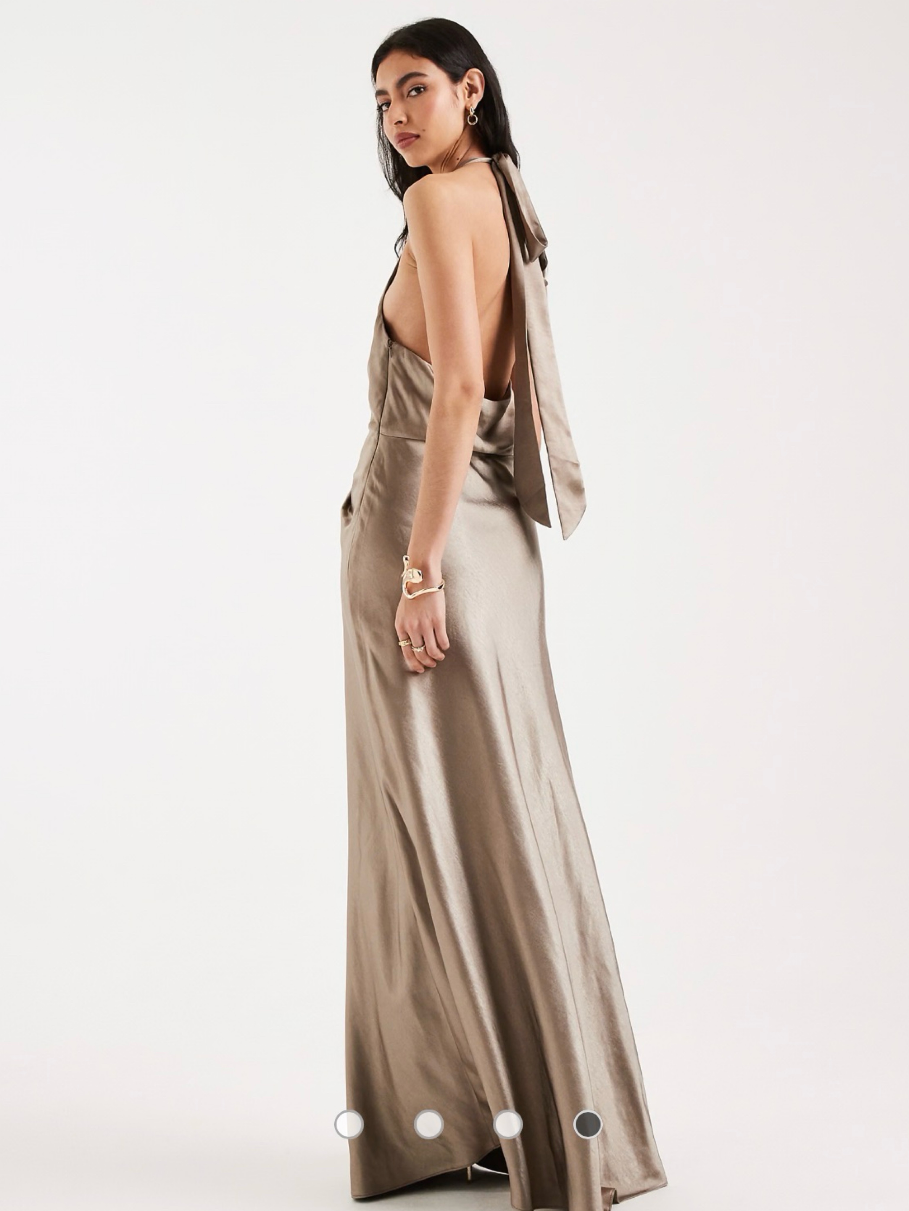 six stories brown dress One Shoulder Drape Satin Bridesmaid Dress