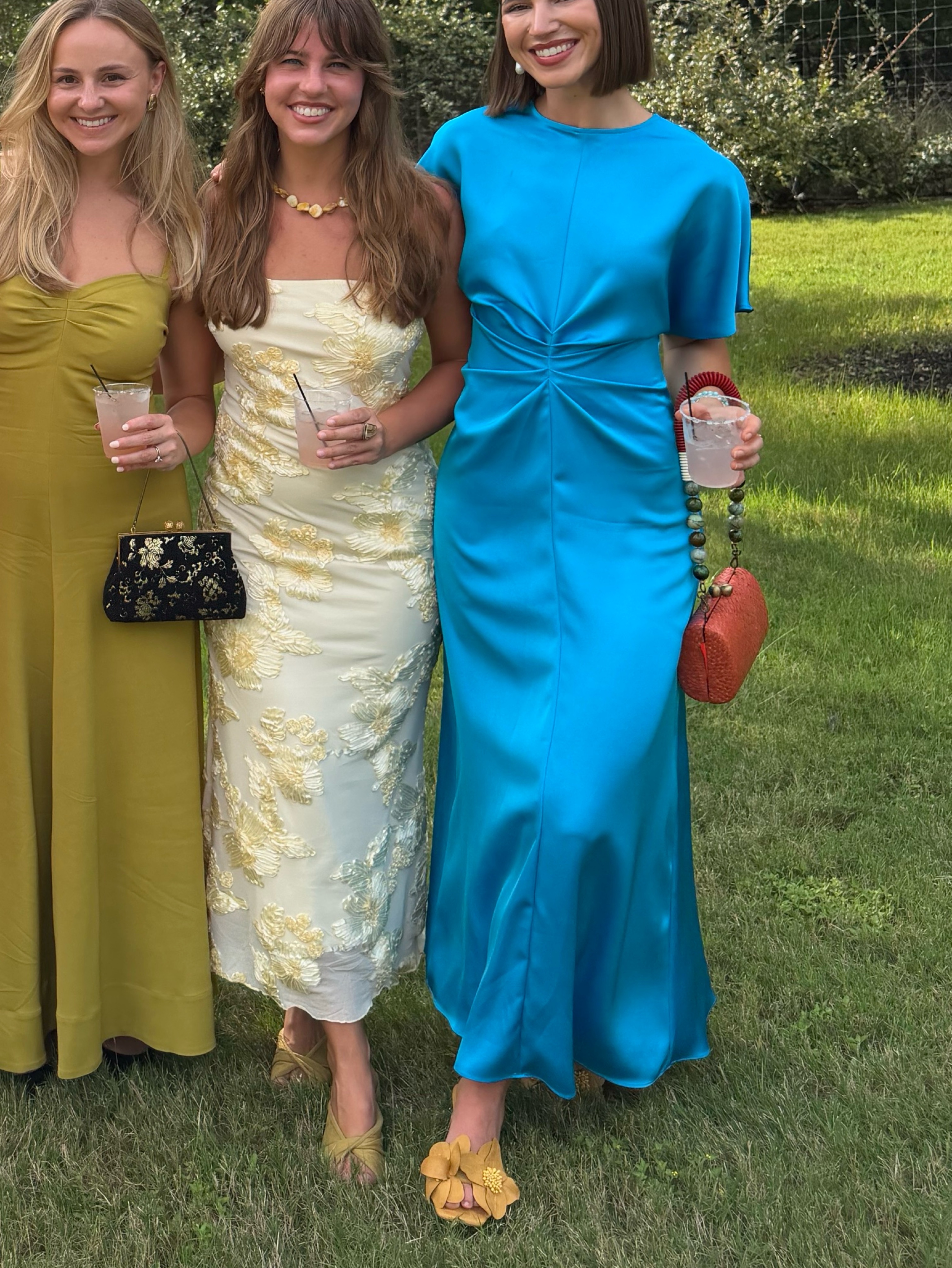 Blue Short-Sleeve Midi Satin Dress