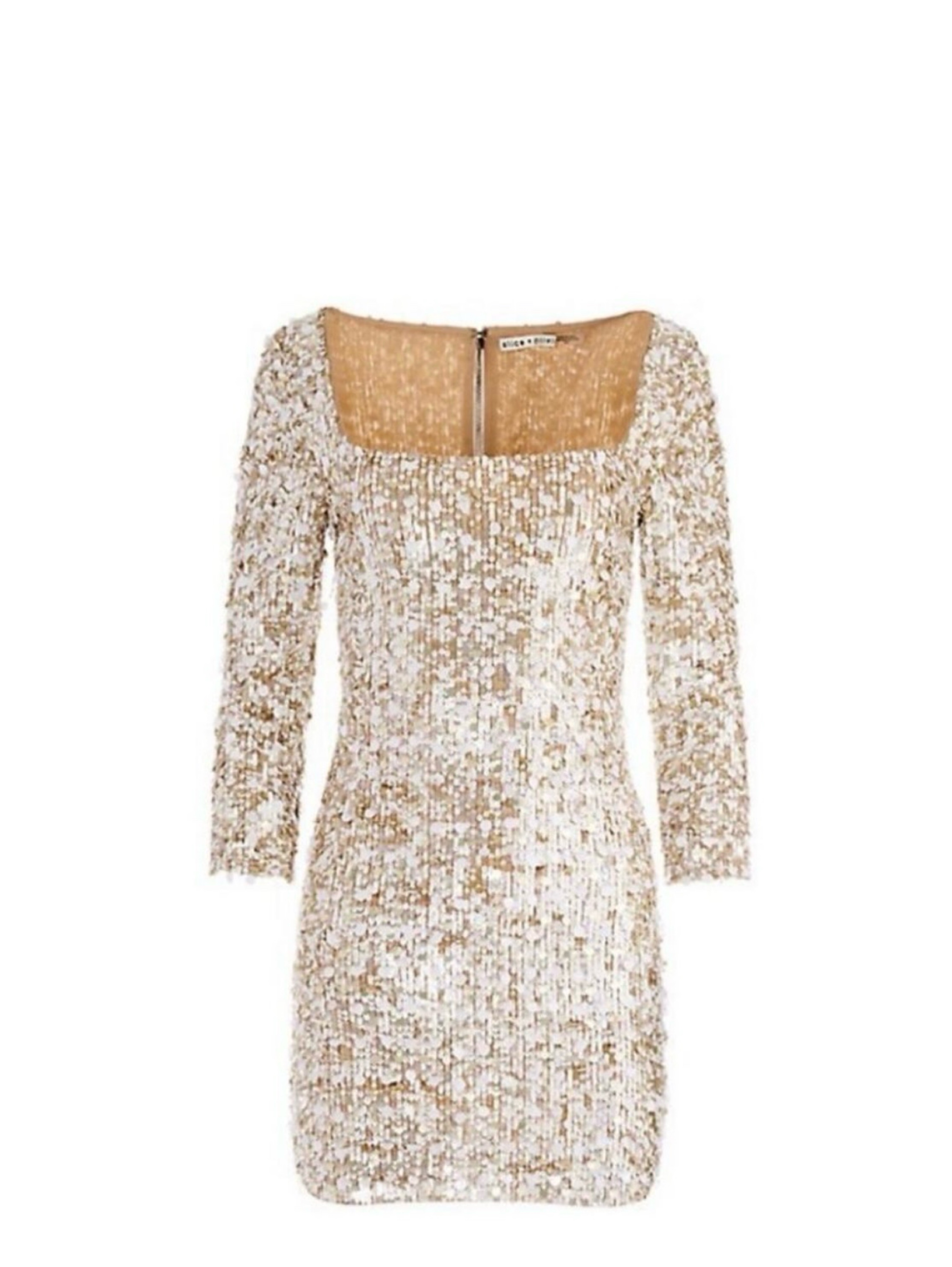alice and olivia gold sequin dress NELIA SEQUINED HIGH LOW RUFFLED MAXI DRESS in PALE GOLD