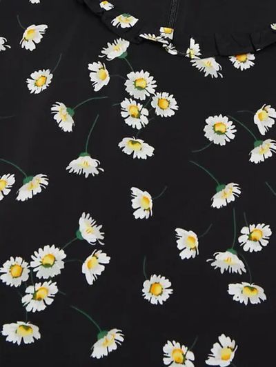The Kooples Black Daisy Floral Asymmetrical Midi Dress by The