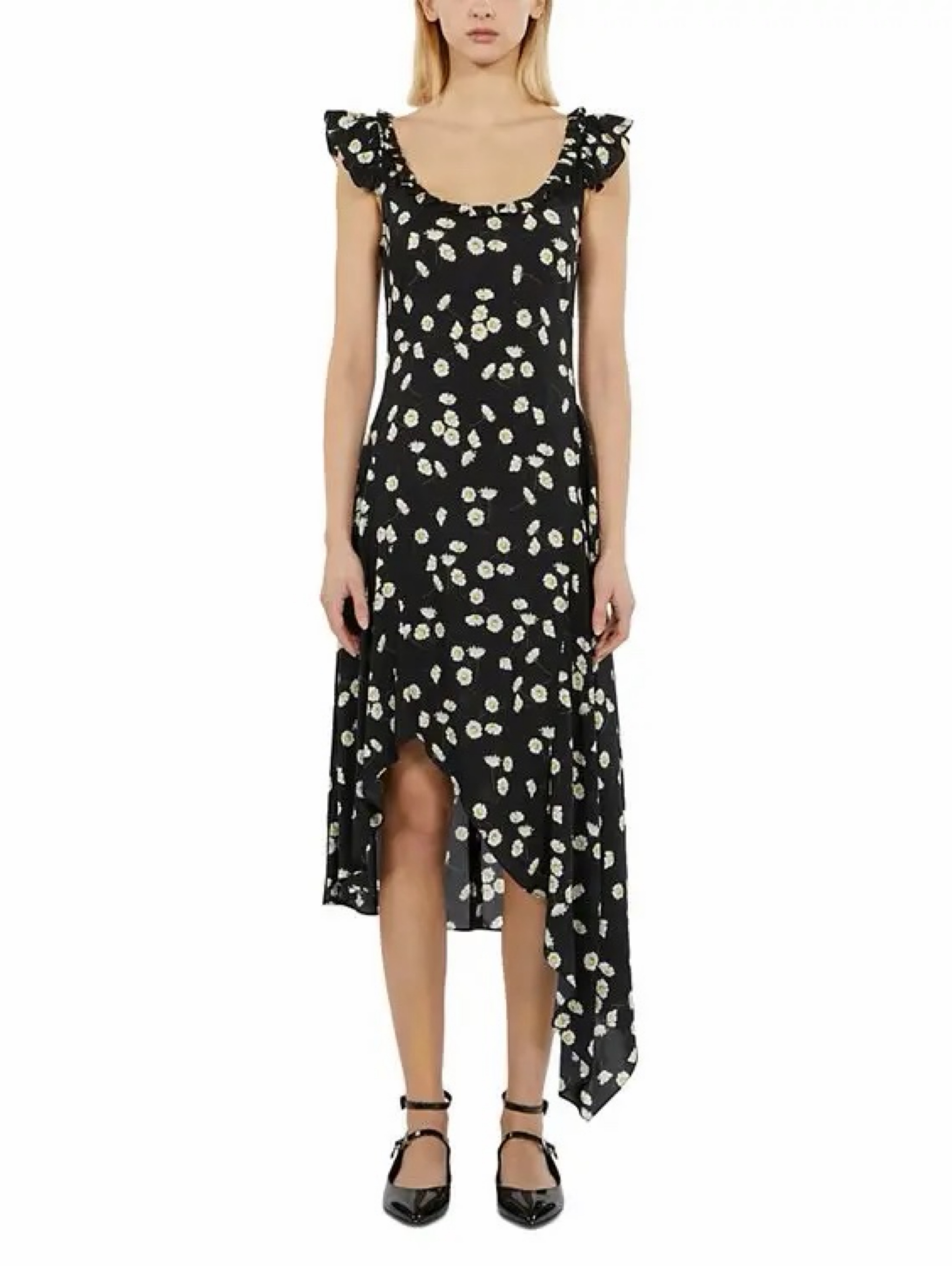 the kooples floral midi dress Long Yellow Wrap Dress With Floral Motif for Woman