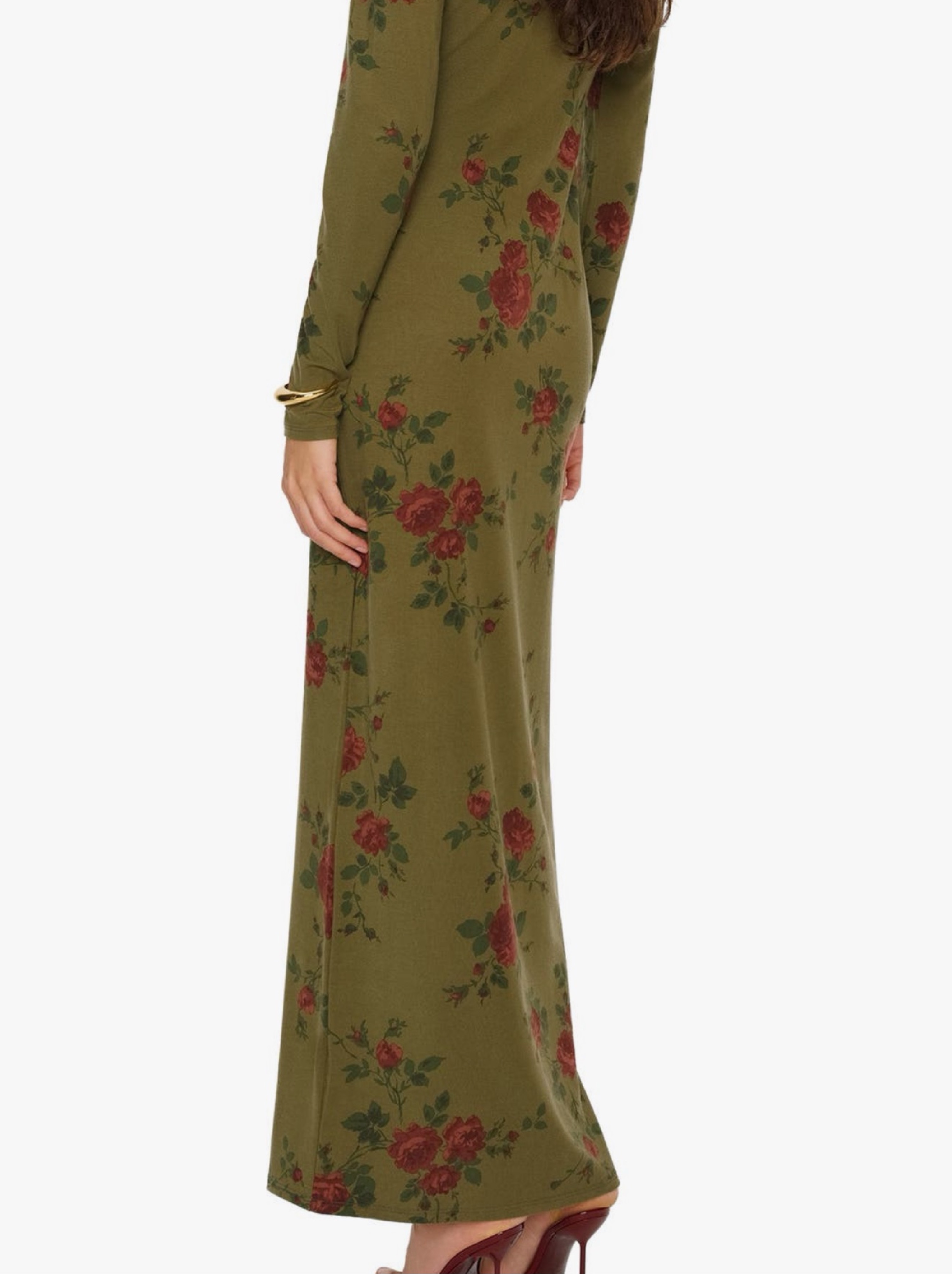 reformation green long sleeve dress Aude Dress