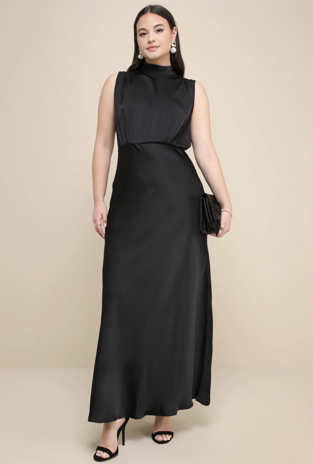 Lulu's Classic Elegance Black Satin Sleeveless Mock Neck Maxi Dress by  Lulus - Pickle