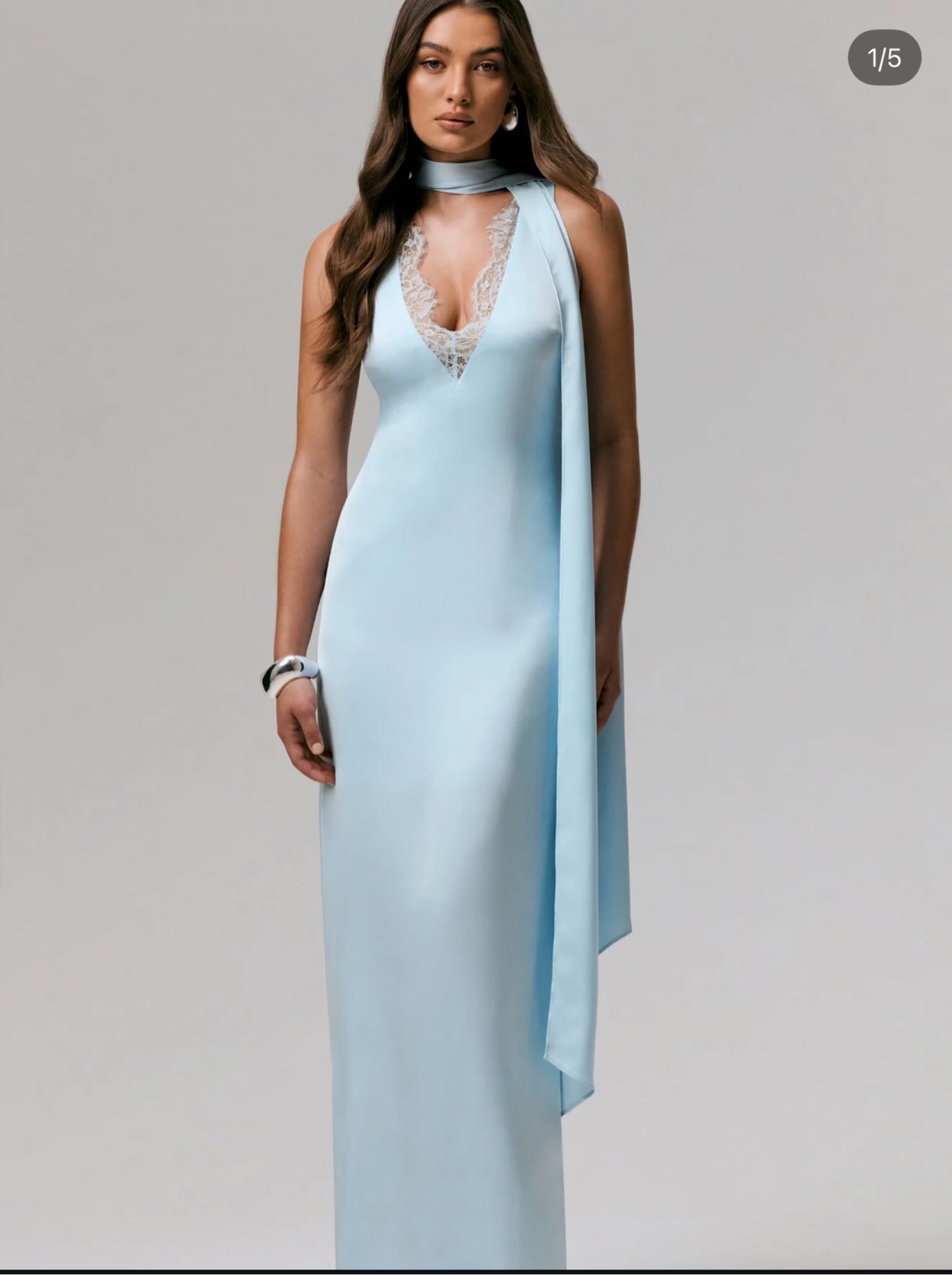 CLUB L LONDON Light Blue Lace V-Neck Maxi Dress by Club L London