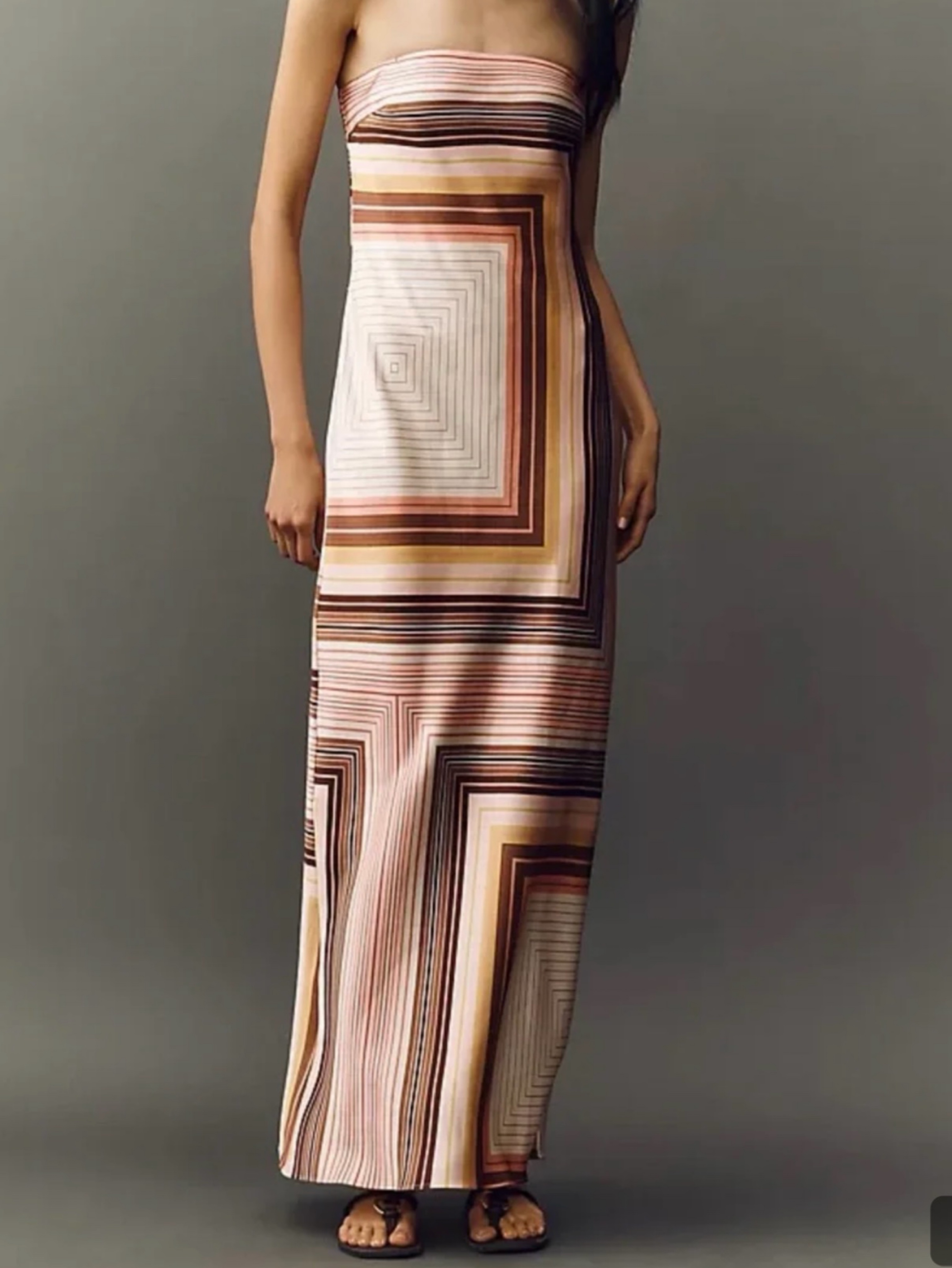 Anthropologie Multicolor Striped Geometric Strapless Maxi Dress