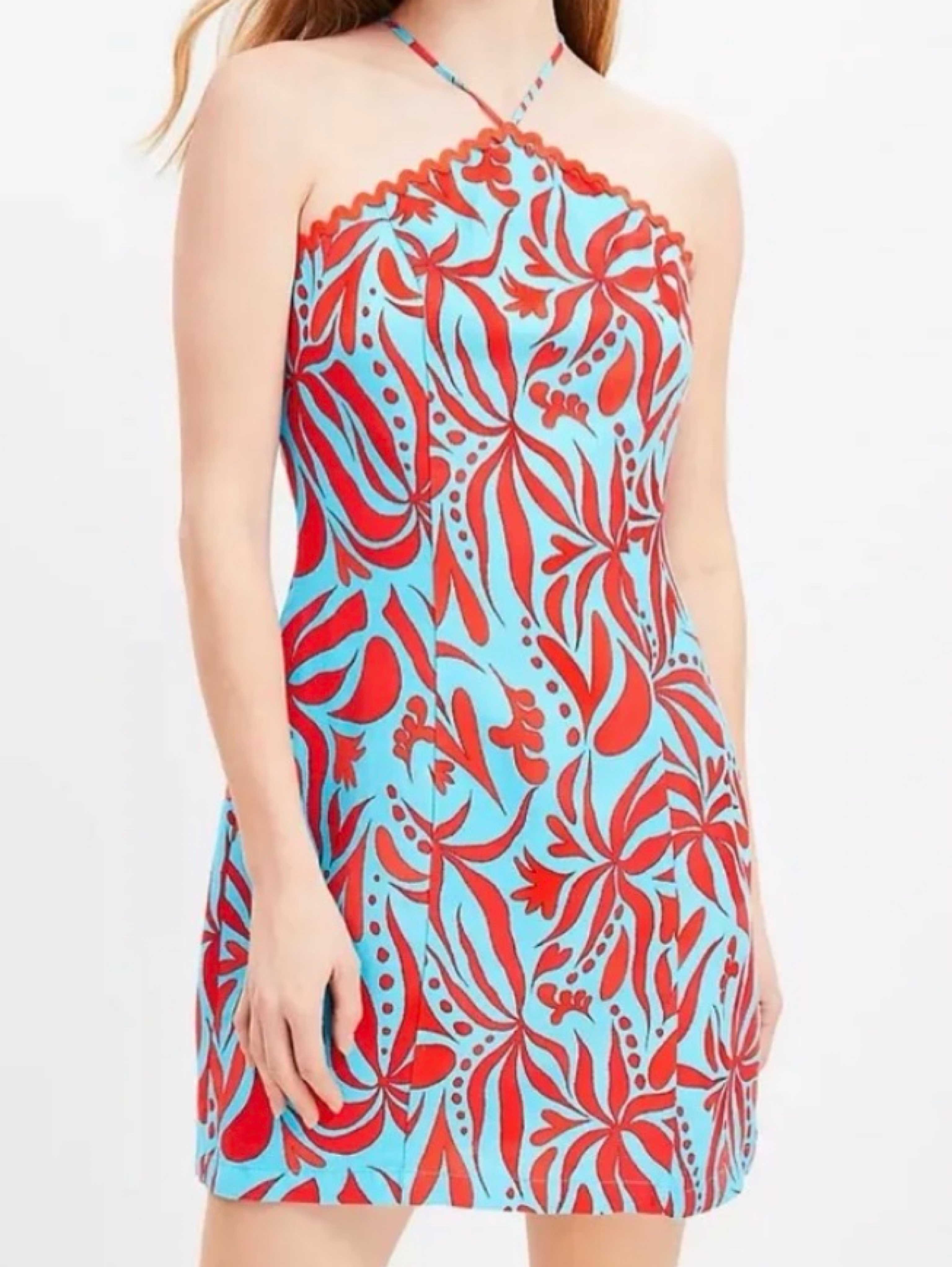 Vintage Loft Red and Blue Floral Halter Dress