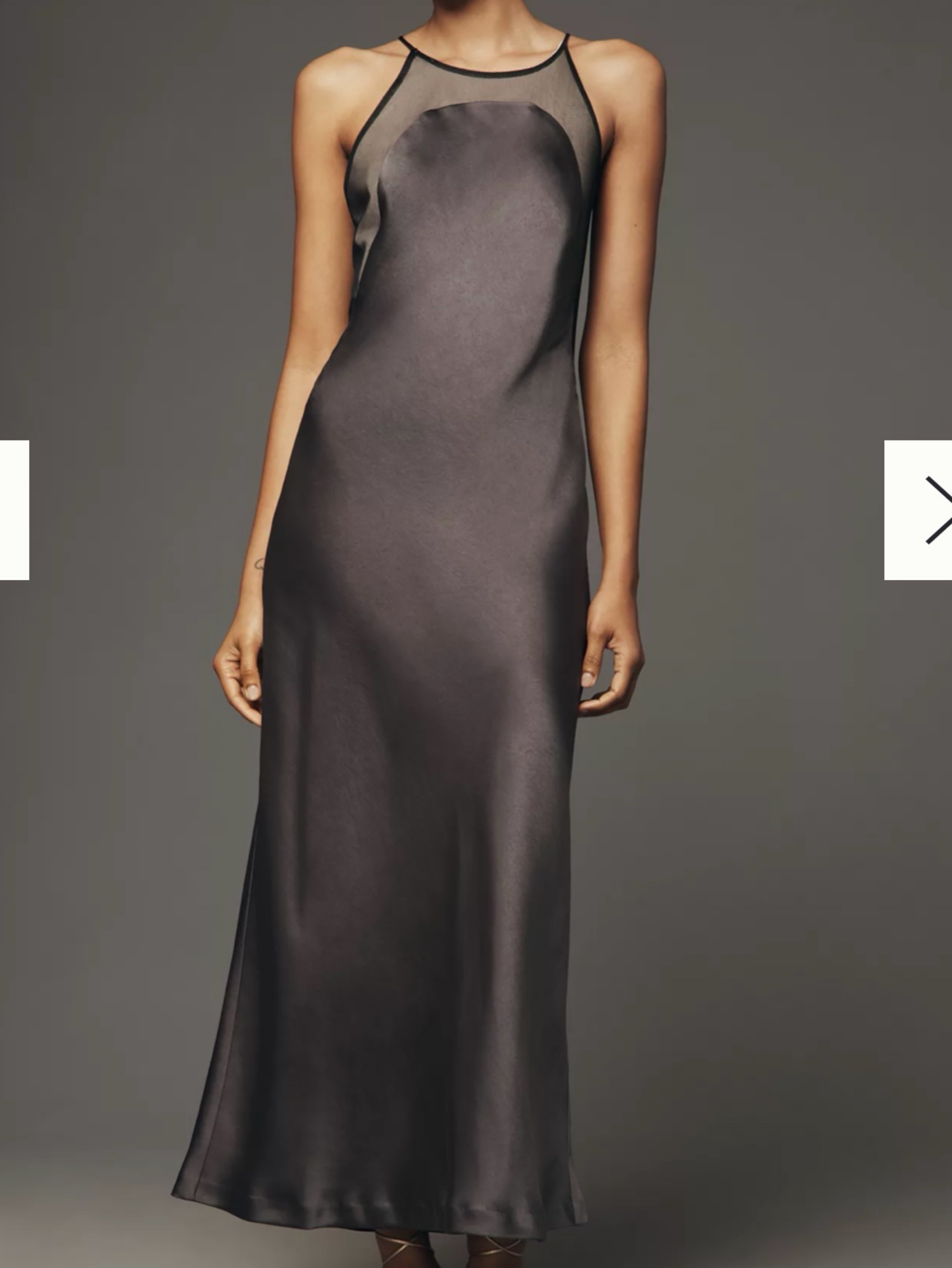 Anthropologie Charcoal Silk Halter Long Dress