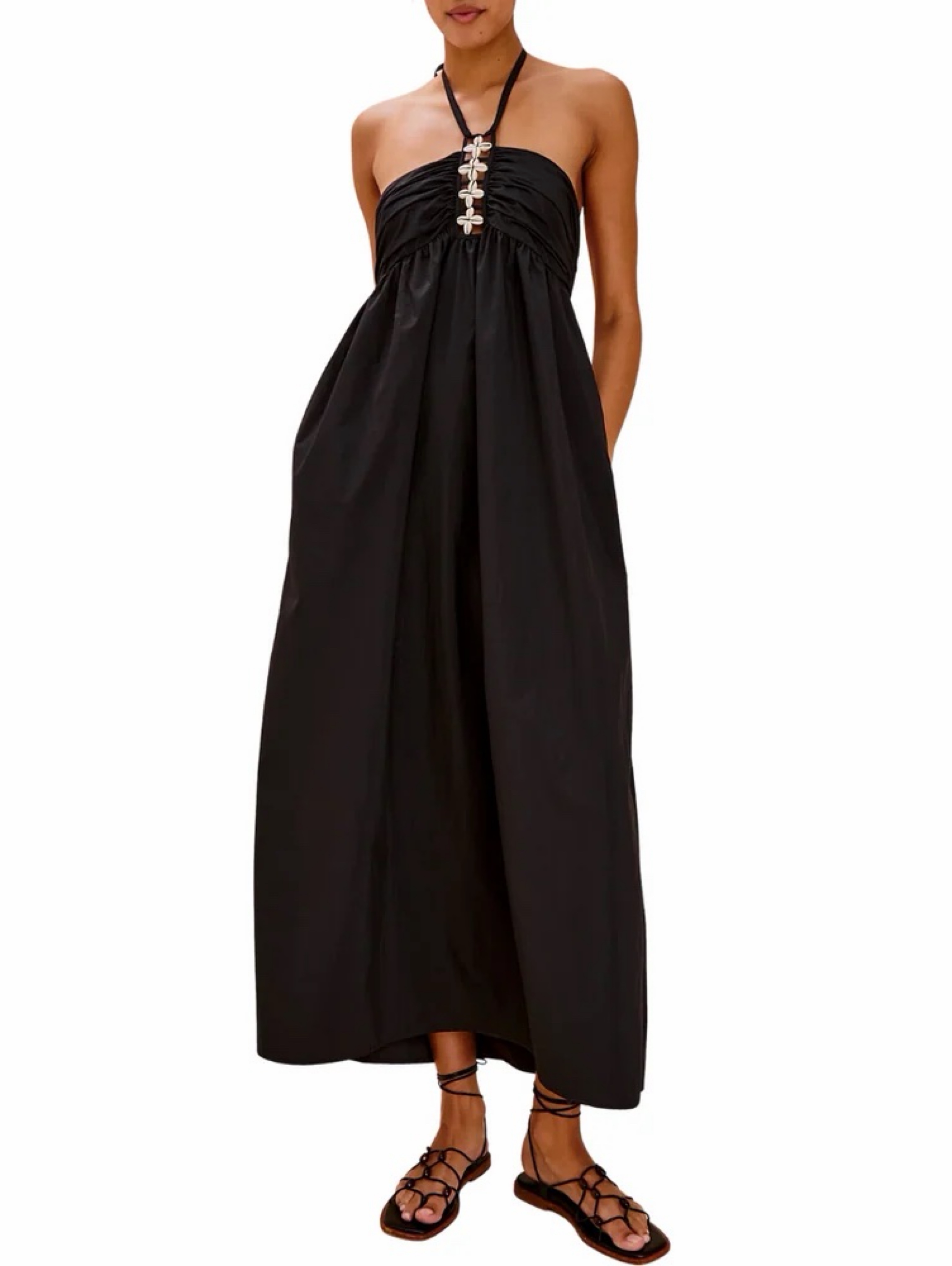 Black Halter Ruched Maxi Dress