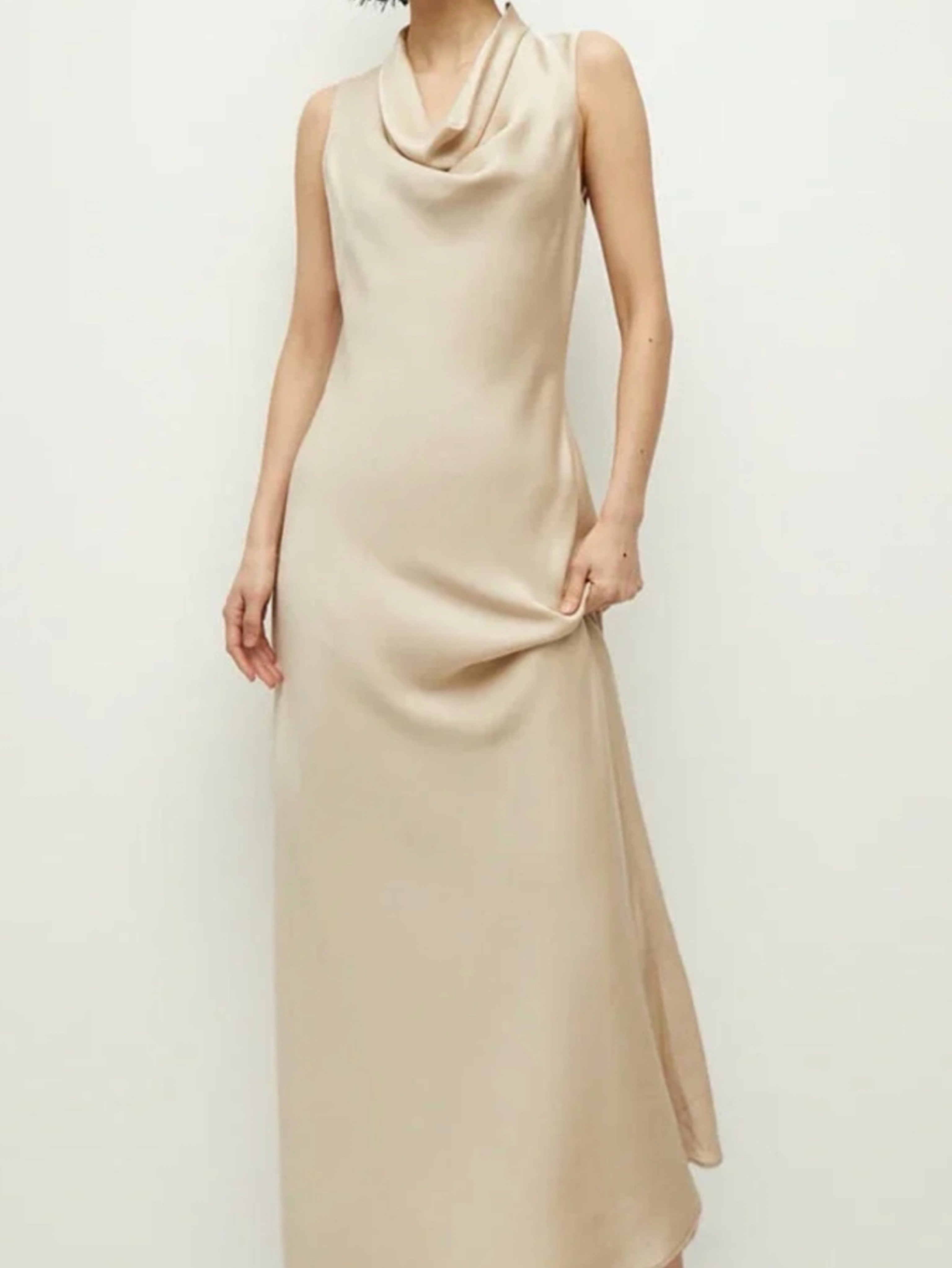 Cream Cowl Neck Sleeveless Maxi Dress