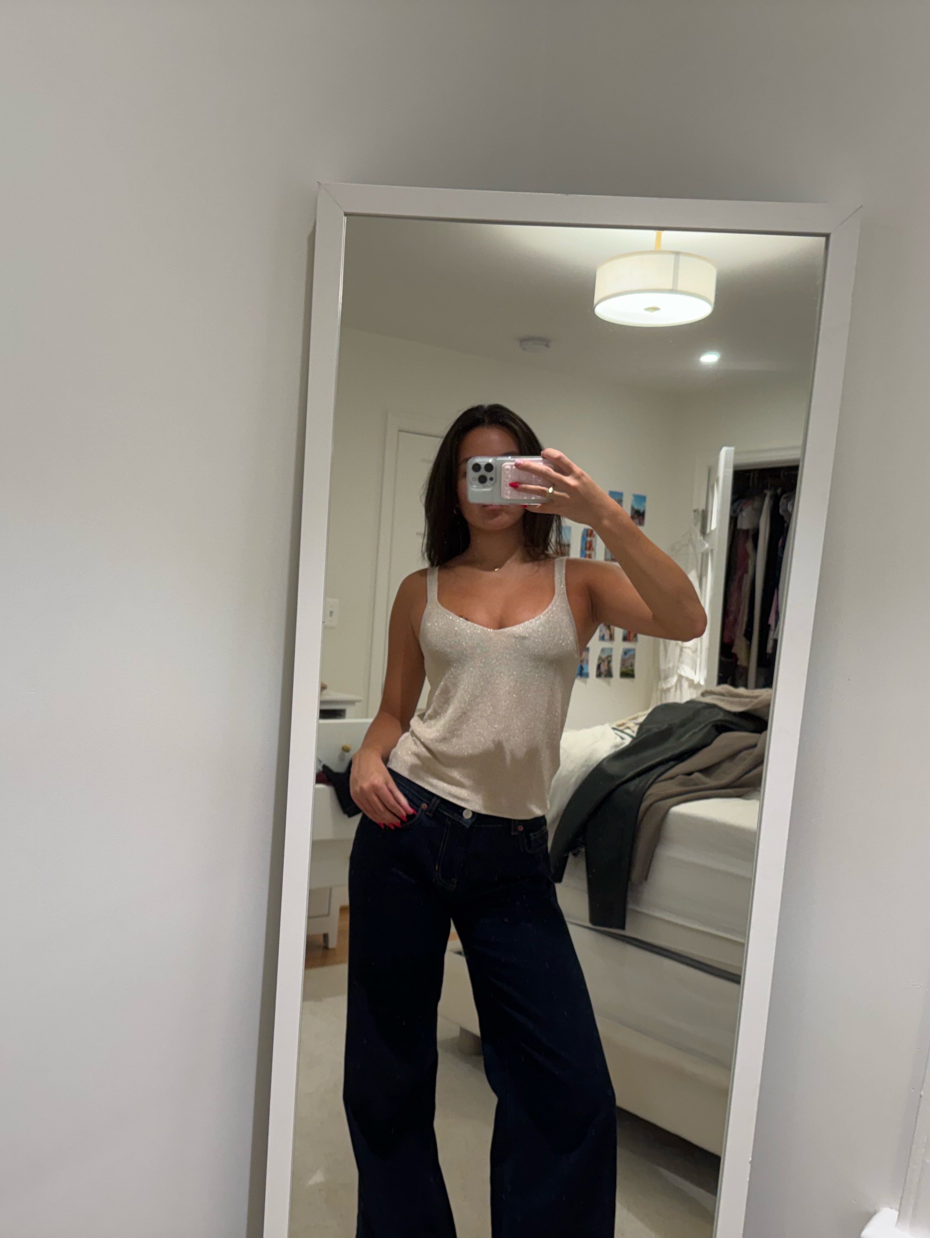 MANGO Gold Sheer Top