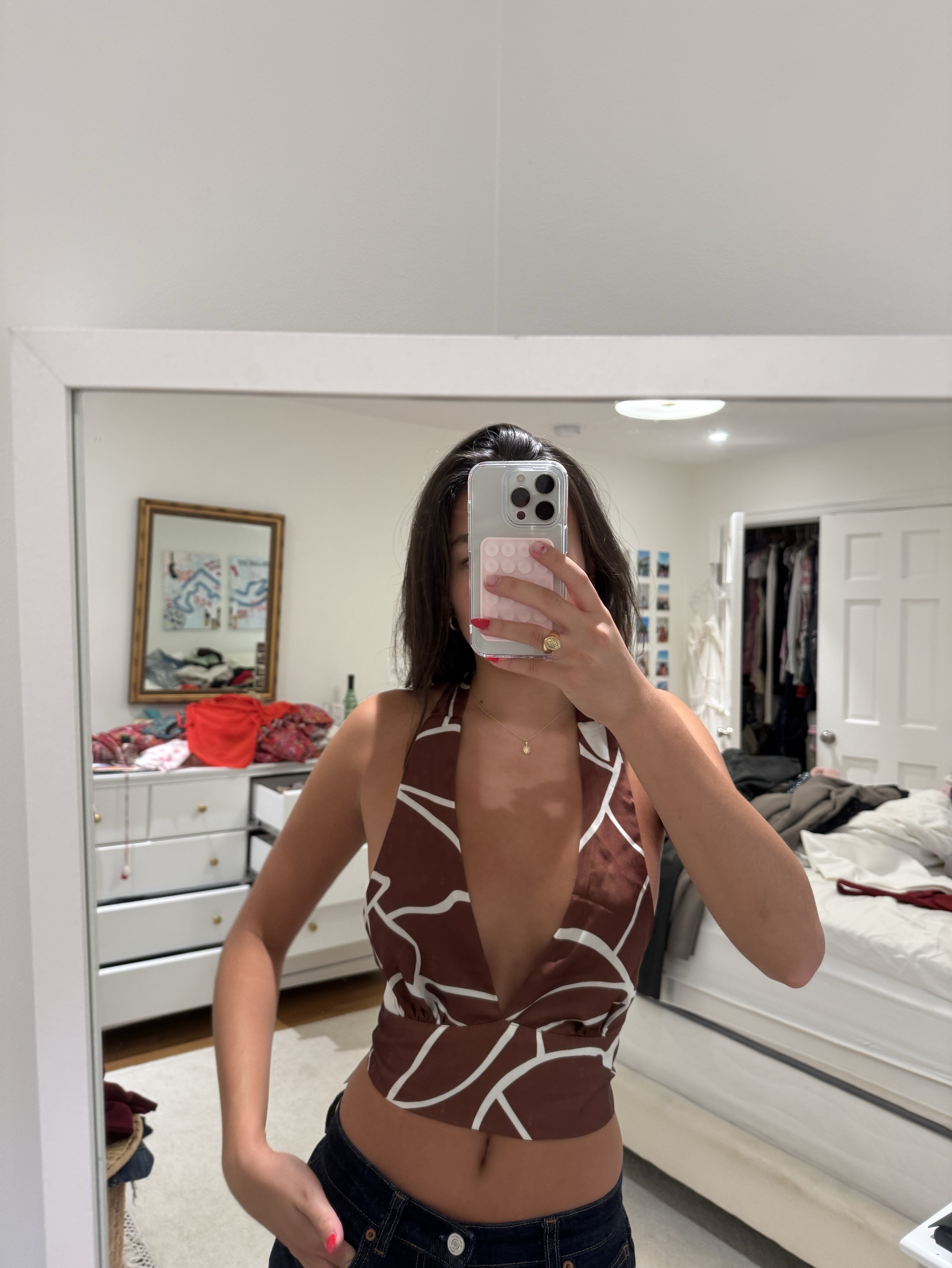 Brown Silk Halter Neck Top