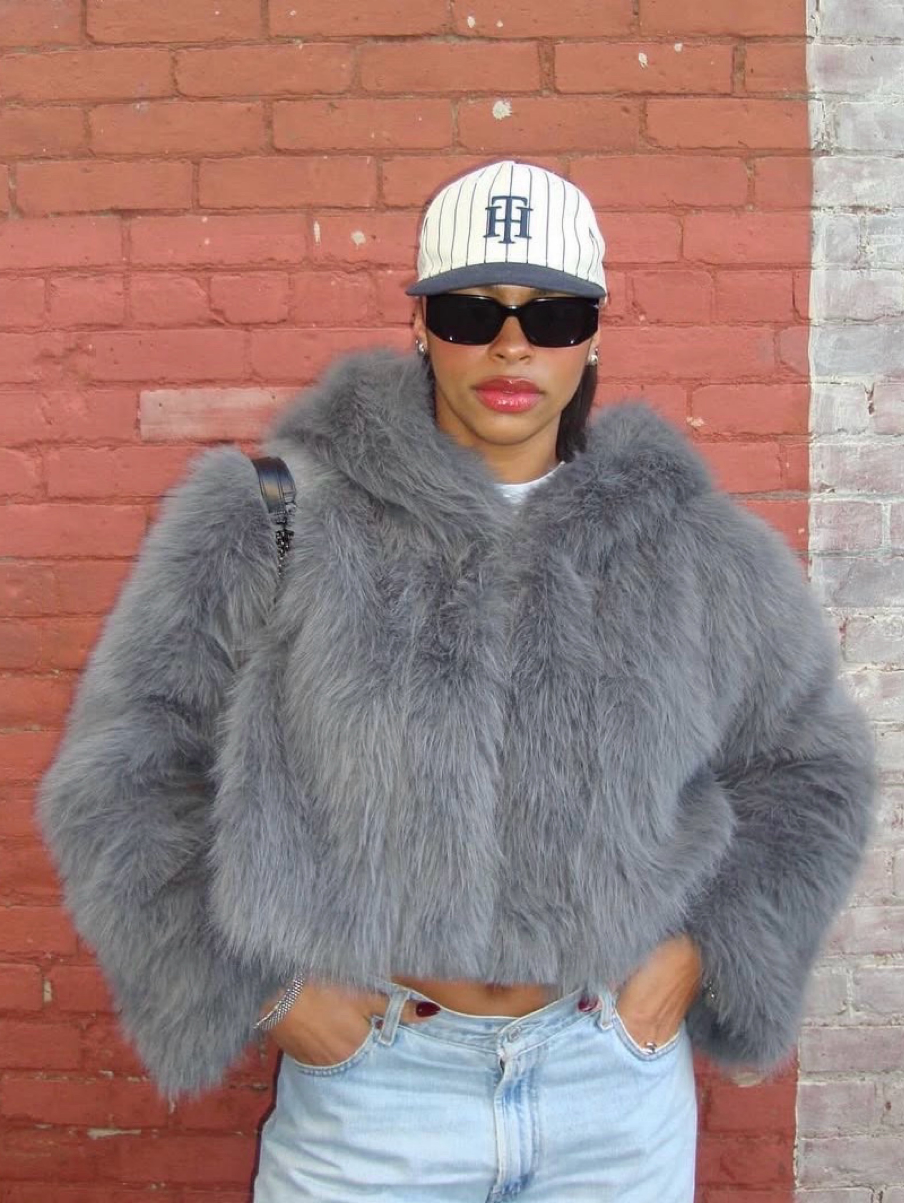 Cropped Hooded Faux Fur Jacket by Target- Wild Fable - Pickle