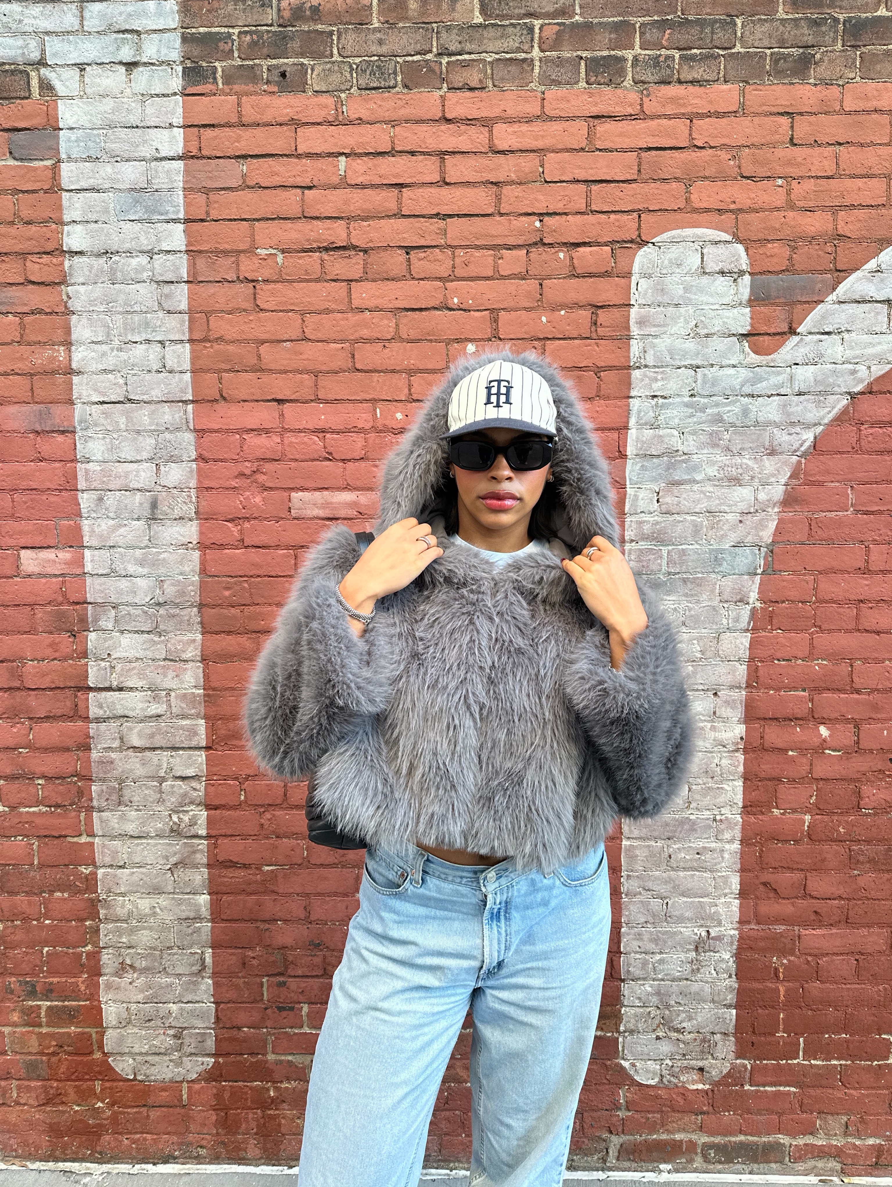 Cropped Hooded Faux Fur Jacket by Target- Wild Fable - Pickle