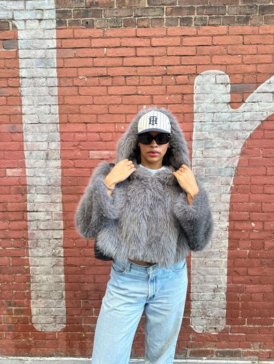 Cropped Hooded Faux Fur Jacket by Target- Wild Fable - Pickle