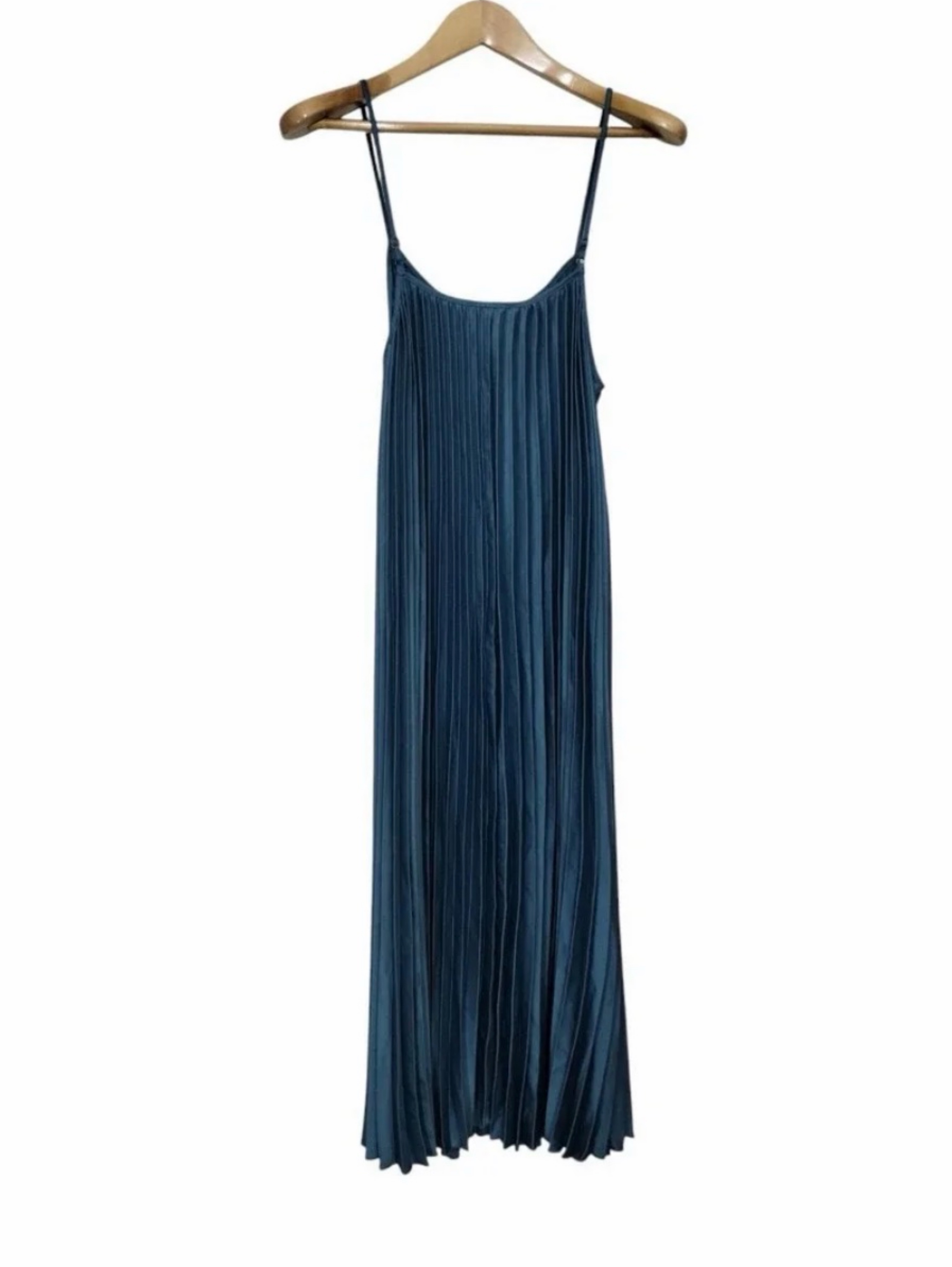 Sam Edelman Pleated Hammered Satin Plissé Midi Dress NWT Slate Blue