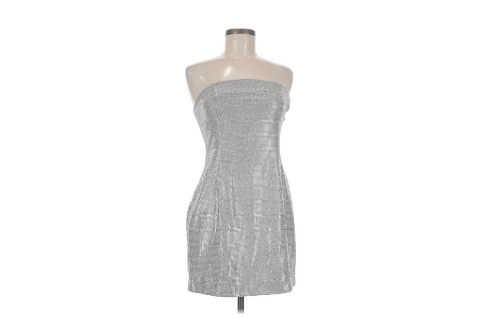 Silver Sequin Strapless Mini Dress